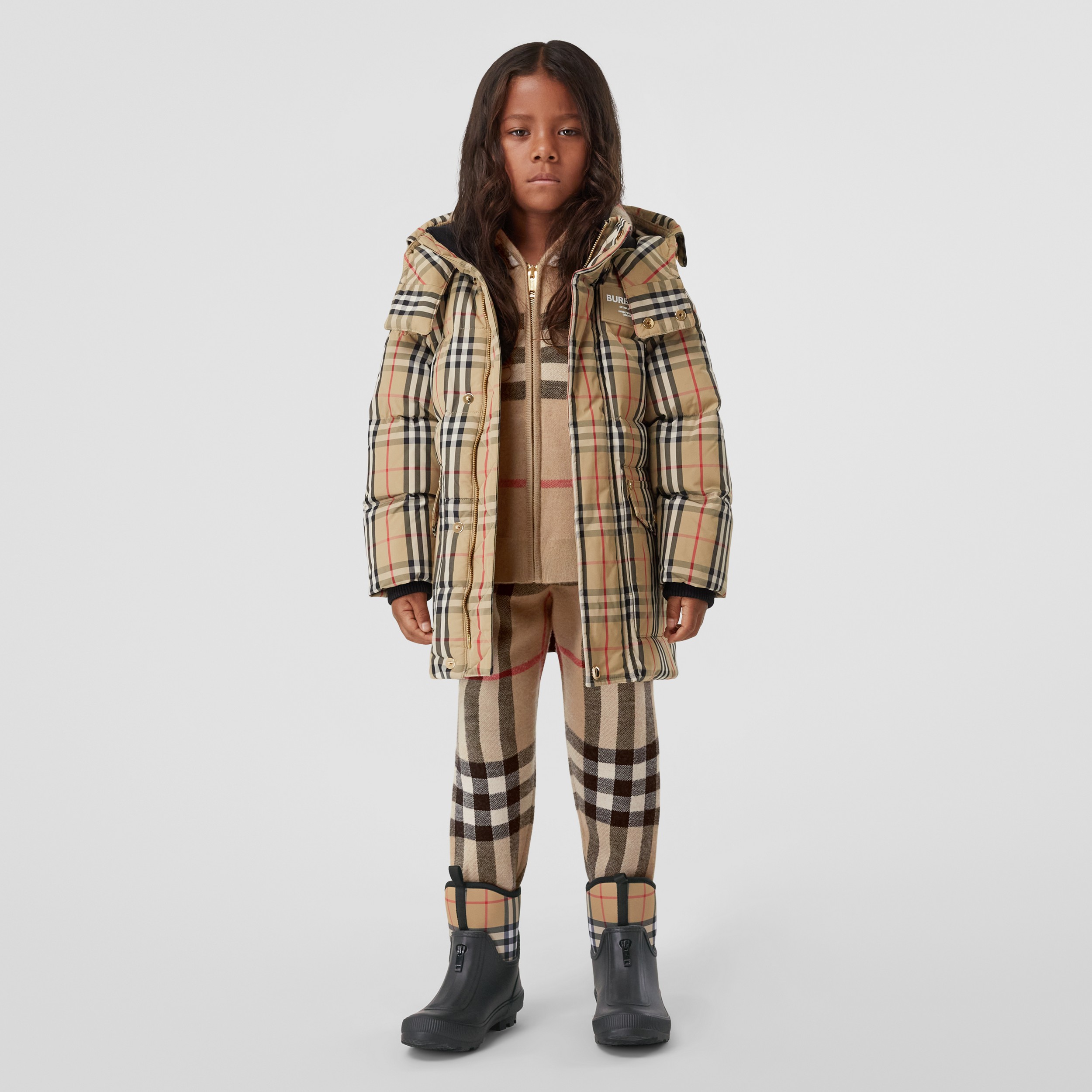 Vintage Check Nylon Hooded Puffer Coat in Archive Beige | Burberry® Official - 4