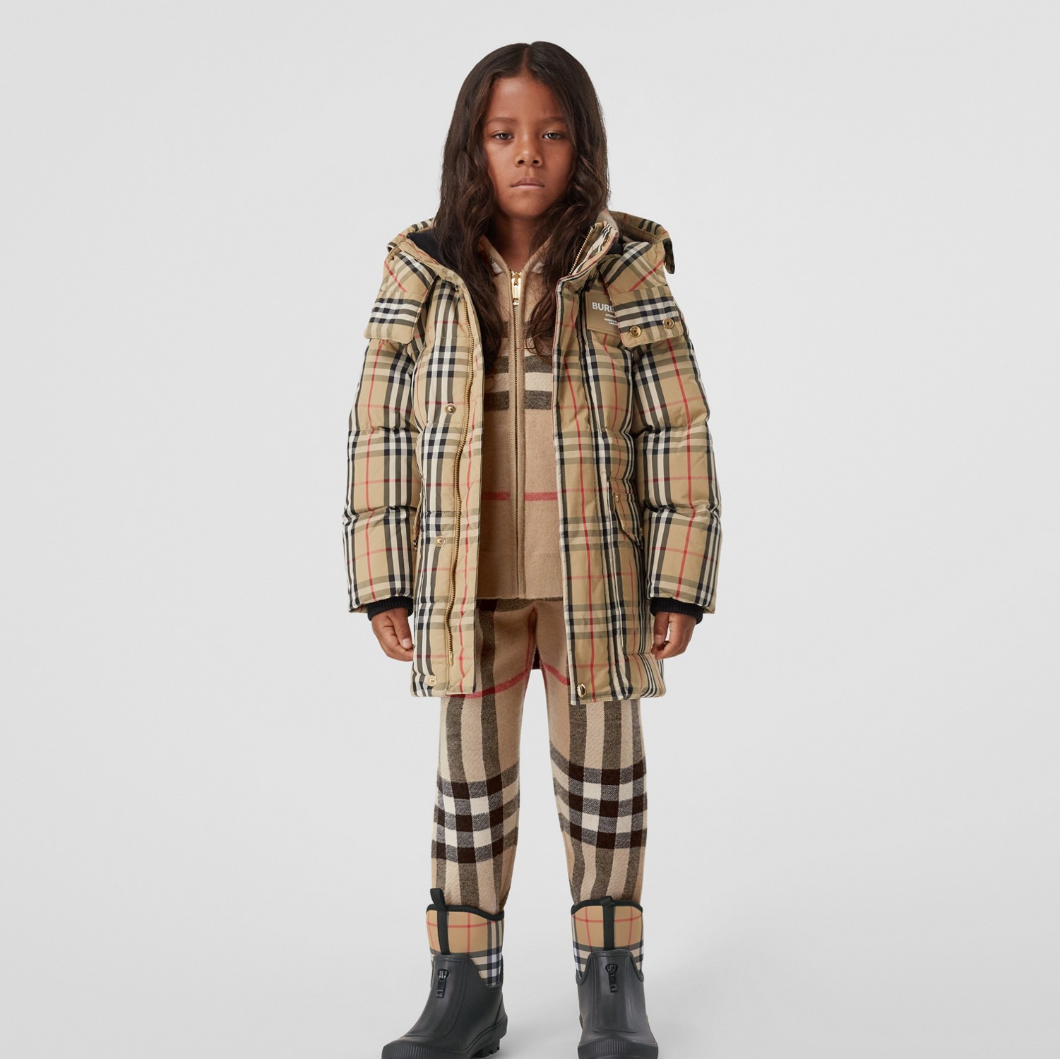 Vintage Check Nylon Hooded Puffer Coat in Archive Beige | Burberry® Official