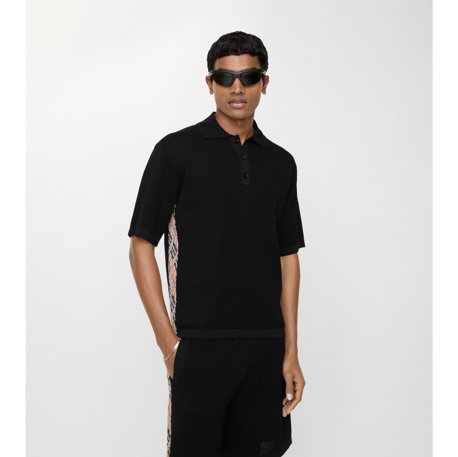 Check Trim Cotton Polo Shirt in Black - Men | Burberry® Official