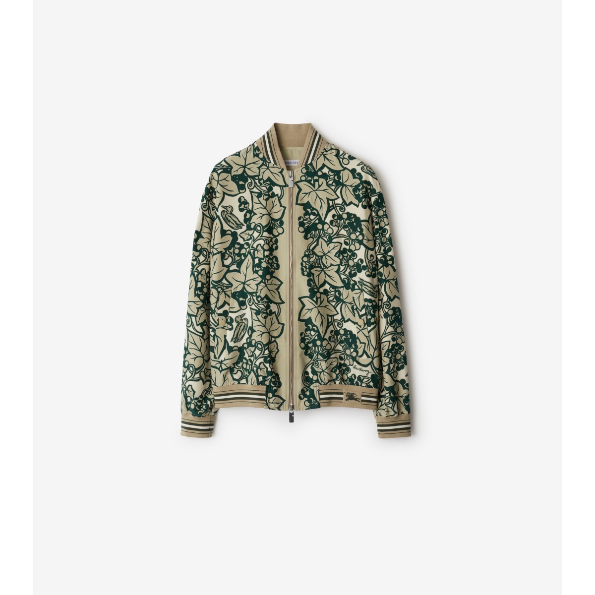 Burberry Ivy Leaf-print Silk Bomber Jacket In Safari