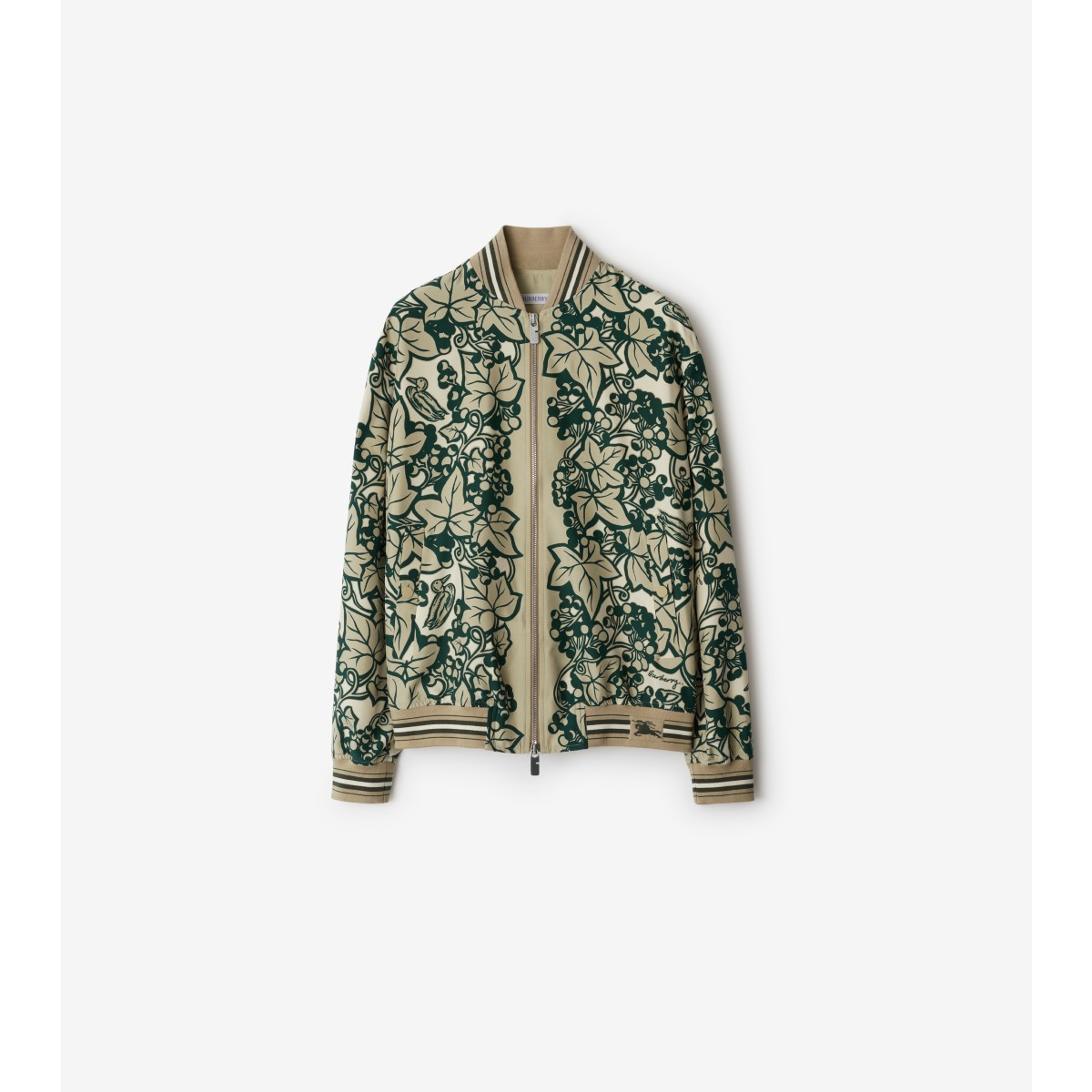 Shop Burberry Ivy Silk Bomber Jacket In Safari