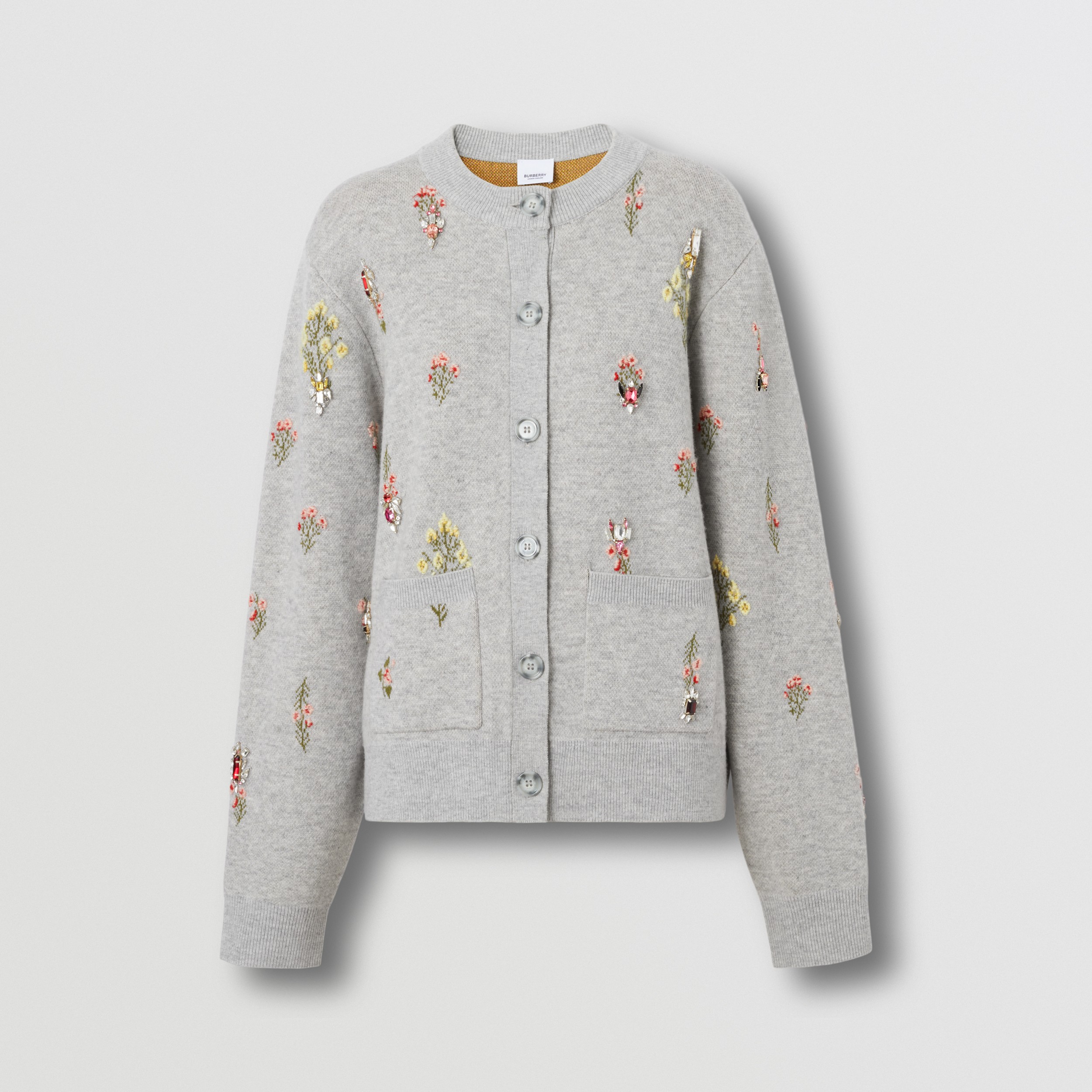 Crystal Embroidered Floral Wool Blend Cardigan in Parchment Grey - Women | Burberry® Official - 4