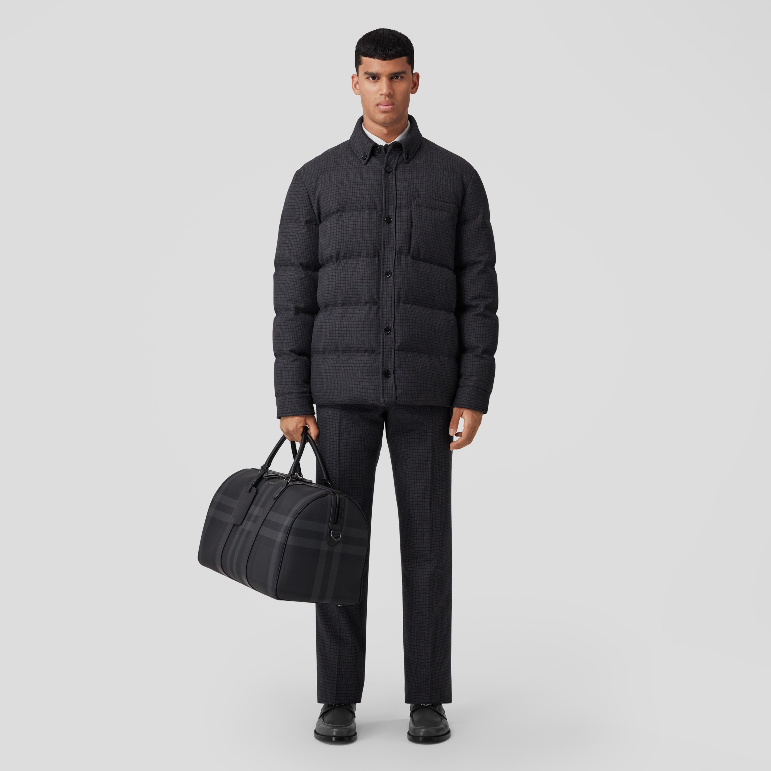 Monogram Motif Micro Check Wool Tailored Trousers in Charcoal - Men | Burberry® Official - 4