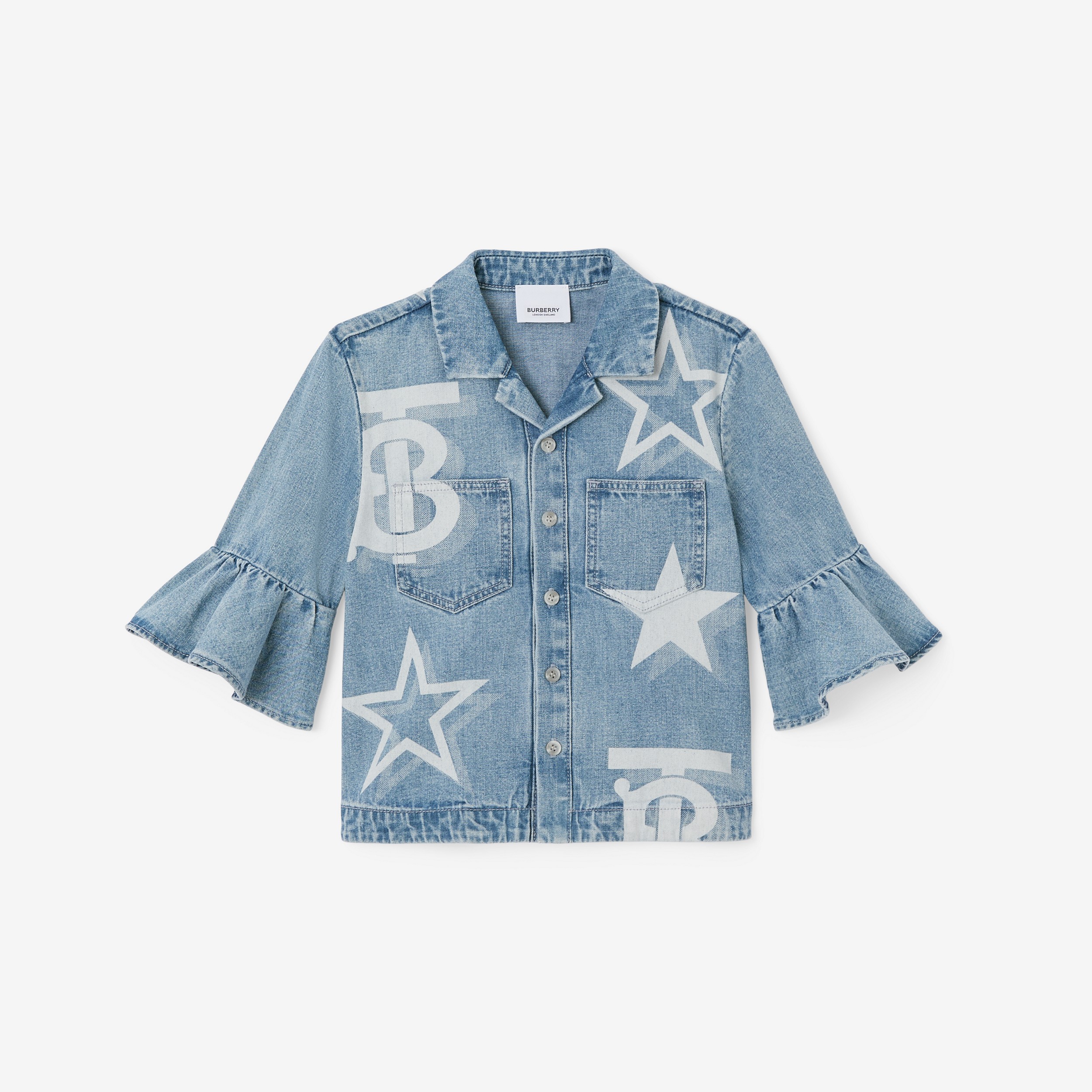 TB Star Print Denim Shirt in Pale Blue | Burberry® Official - 1