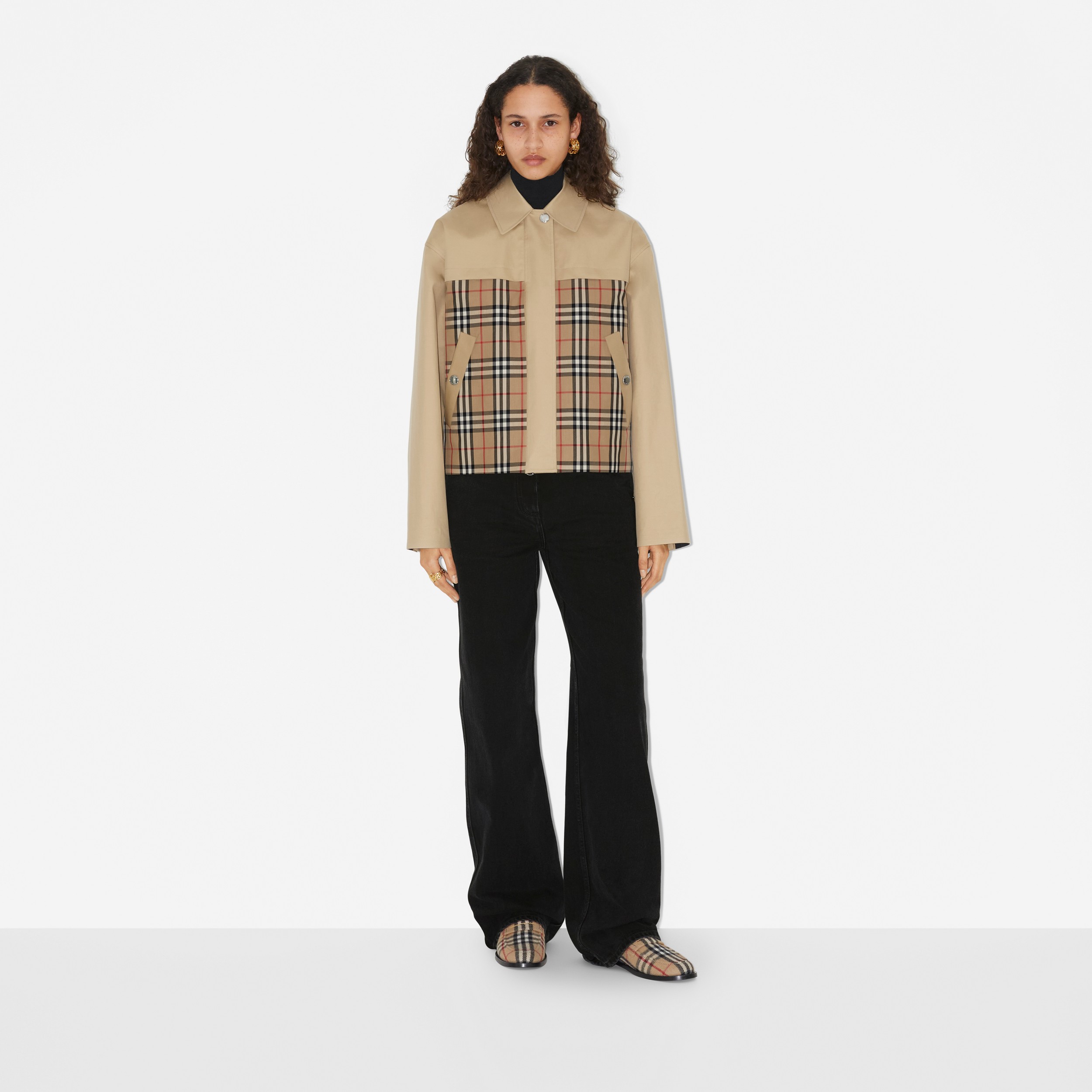 Jaqueta de algodão com recorte em Check (Mel/bege Clássico) - Mulheres | Burberry® oficial - 2