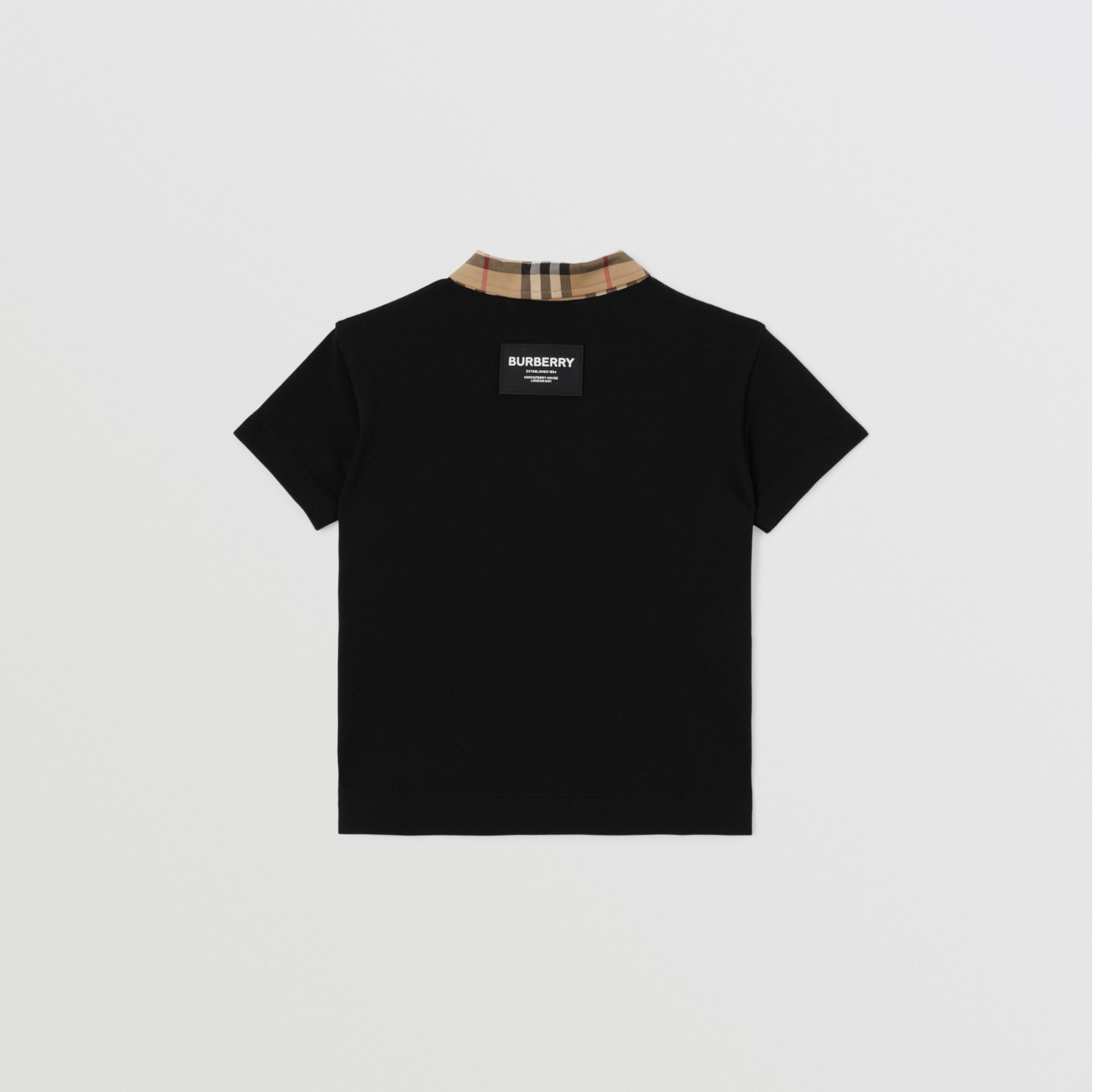 Vintage 格纹饰边棉质珠地布 Polo 衫 (黑色) - 儿童 | Burberry® 博柏利官网