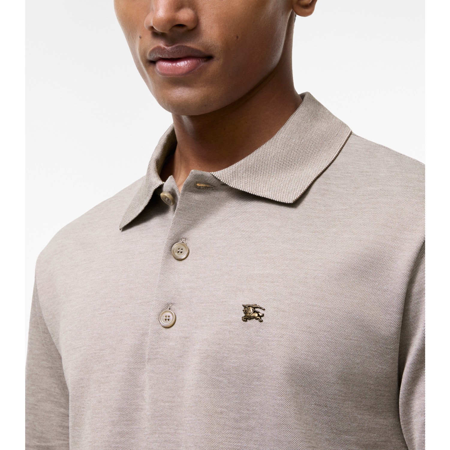 Metal Knight Cotton Polo Shirt in Eriskay grey melange - Men | Burberry® Official