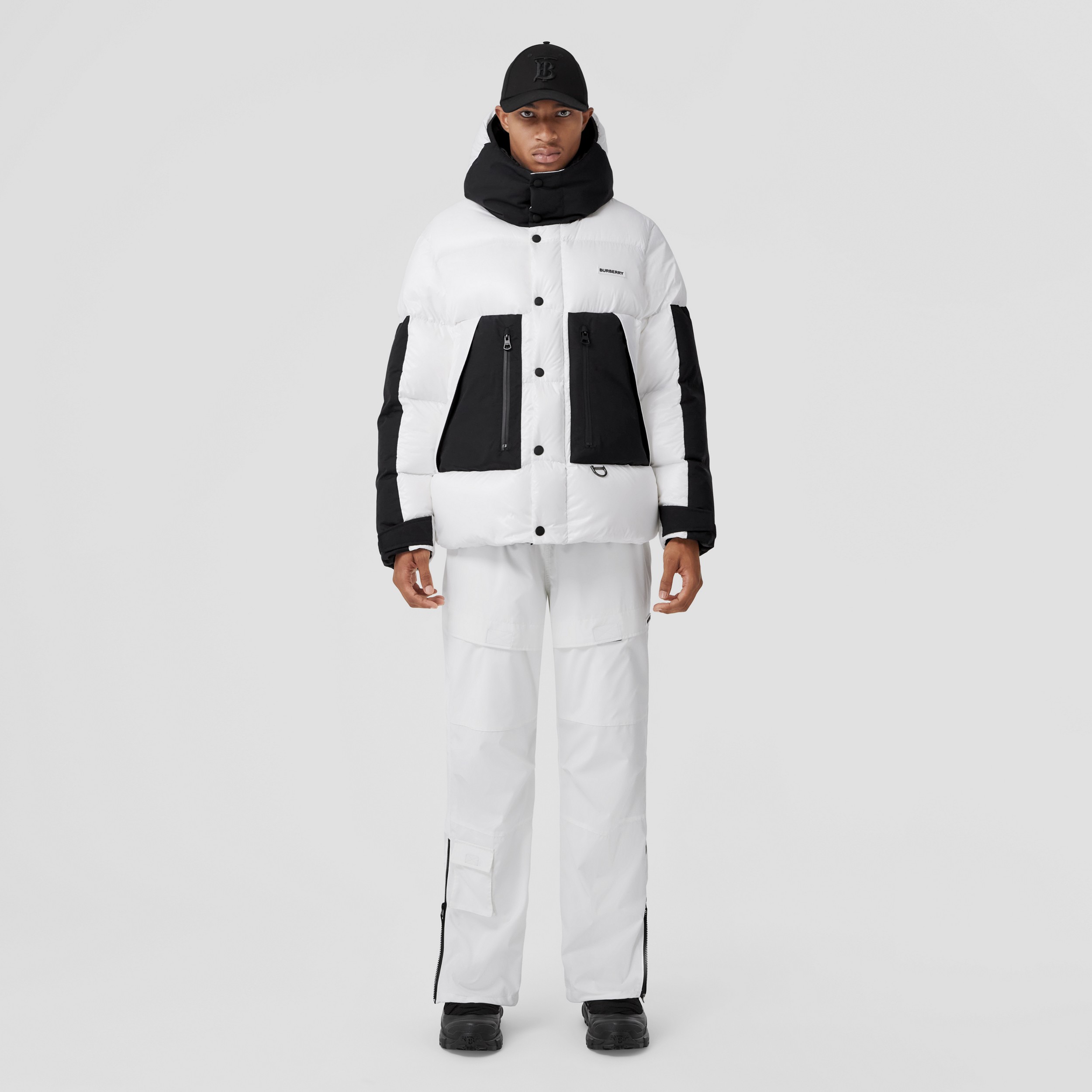 Logo Print Nylon Oversized Hooded Puffer Jacket in Optic White - Men | Burberry® Official - 1