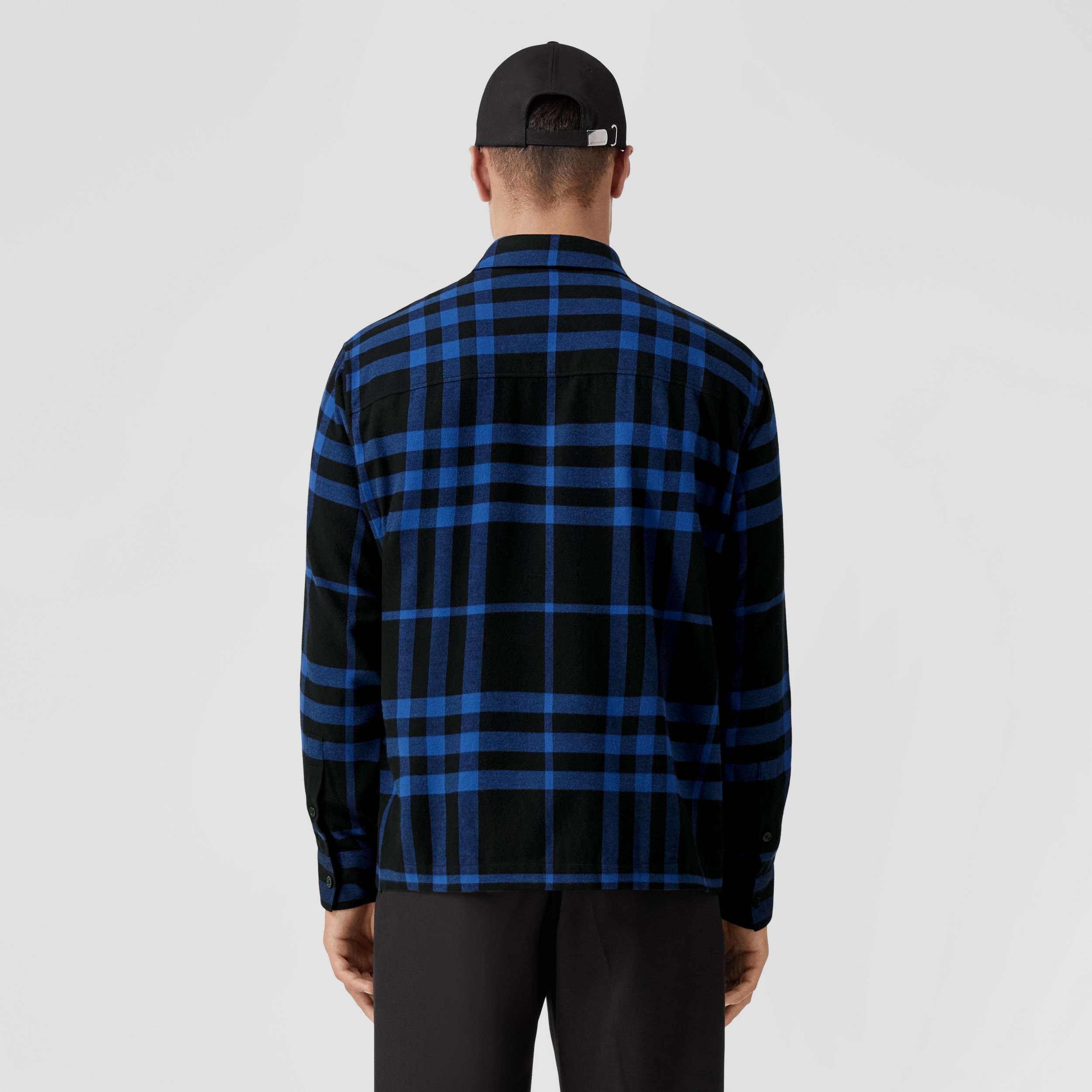 Check Cotton Flannel Shirt in Deep Royal Blue - Men | Burberry® Official - 3