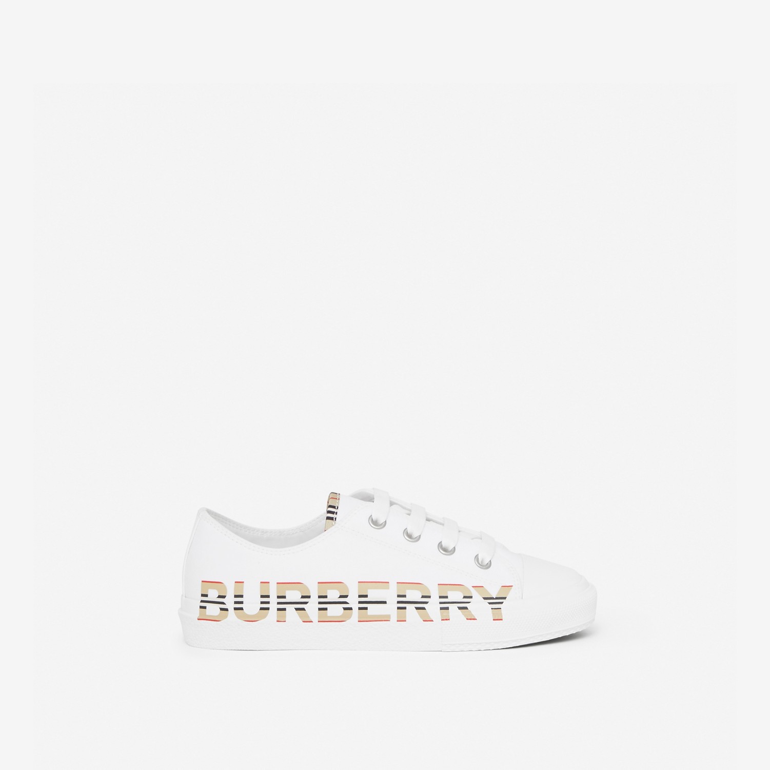 Icon Stripe Logo Print Cotton Gabardine Sneakers in Optic White | Burberry® Official