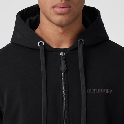 Logo Print Stretch Cotton Hooded Top in Black - Men | Burberry® Official