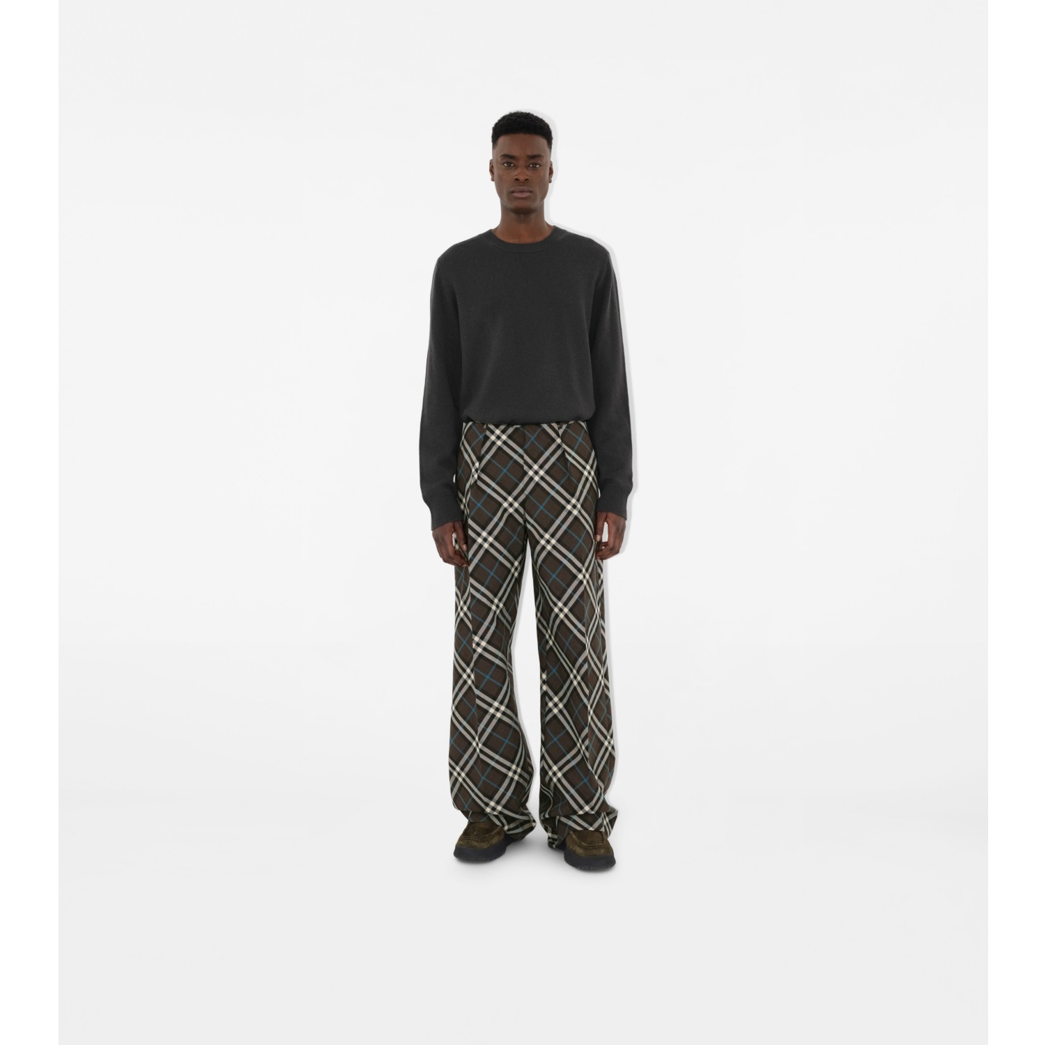 Check Wool Blend Tailored Trousers