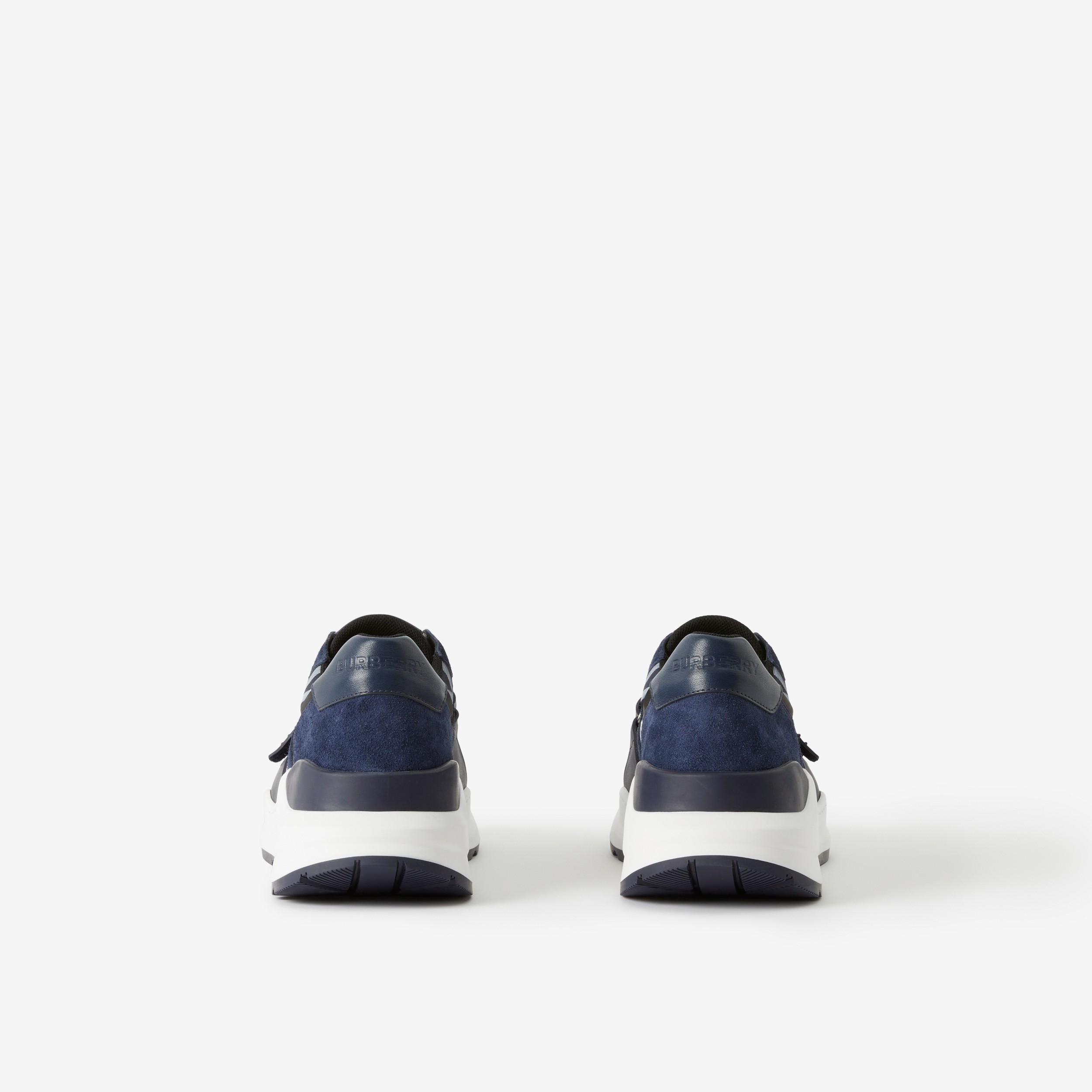 Check, Leather and Suede Sneakers in Blue - Men | Burberry® Official - 3
