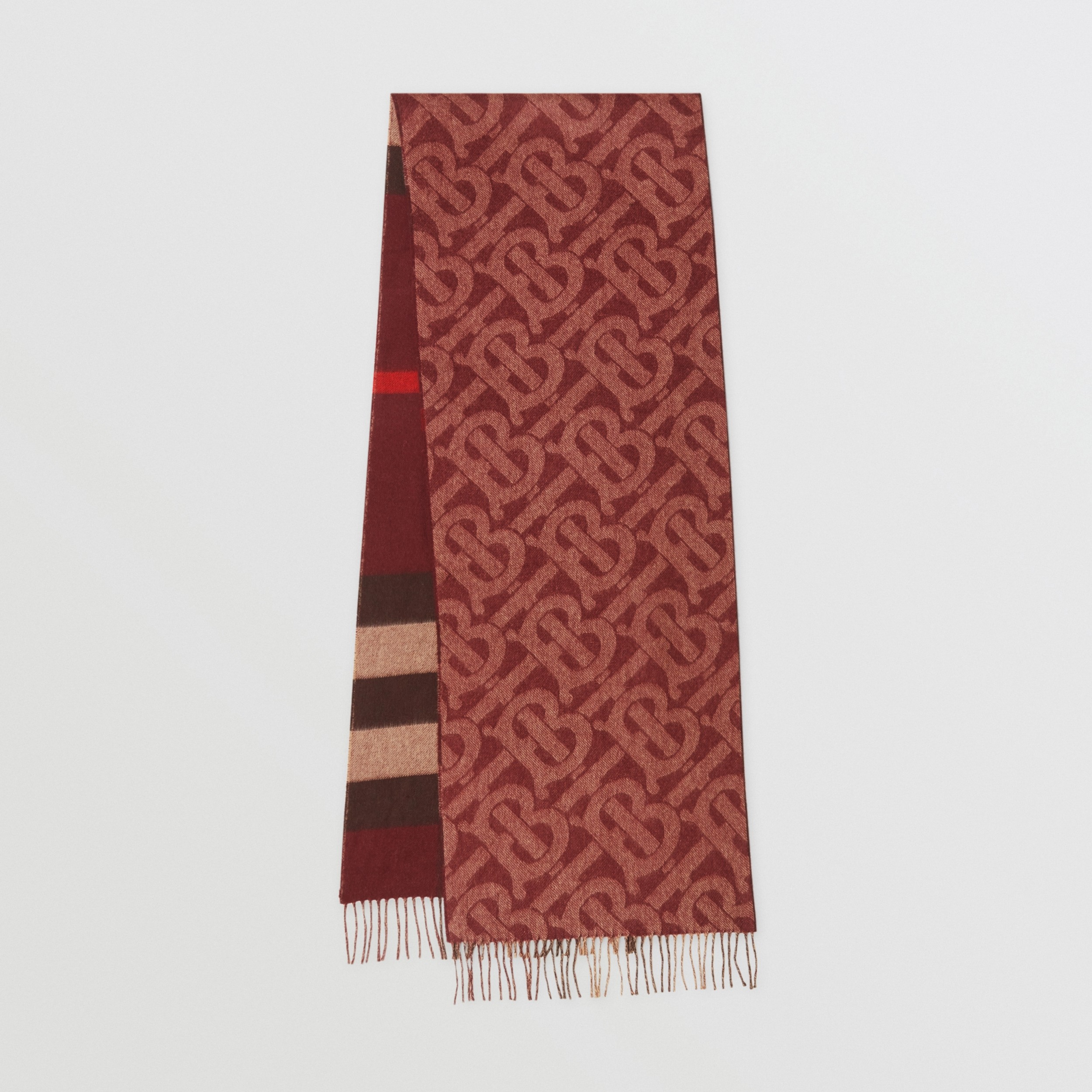 Reversible Check and Monogram Cashmere Scarf in Burgundy Burberry® Official