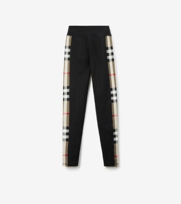 チェックトリム ストレッチジャージー レギンス (ブラック) - ウィメンズ, ナイロン | Burberry®公式サイト