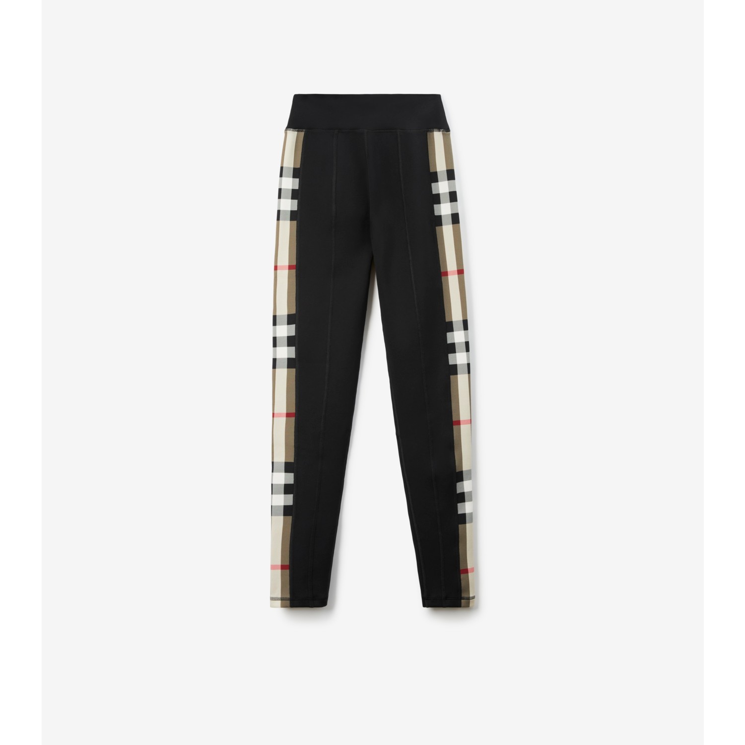 Check Trim Stretch Jersey Leggings in Black Women Nylon Burberry Official