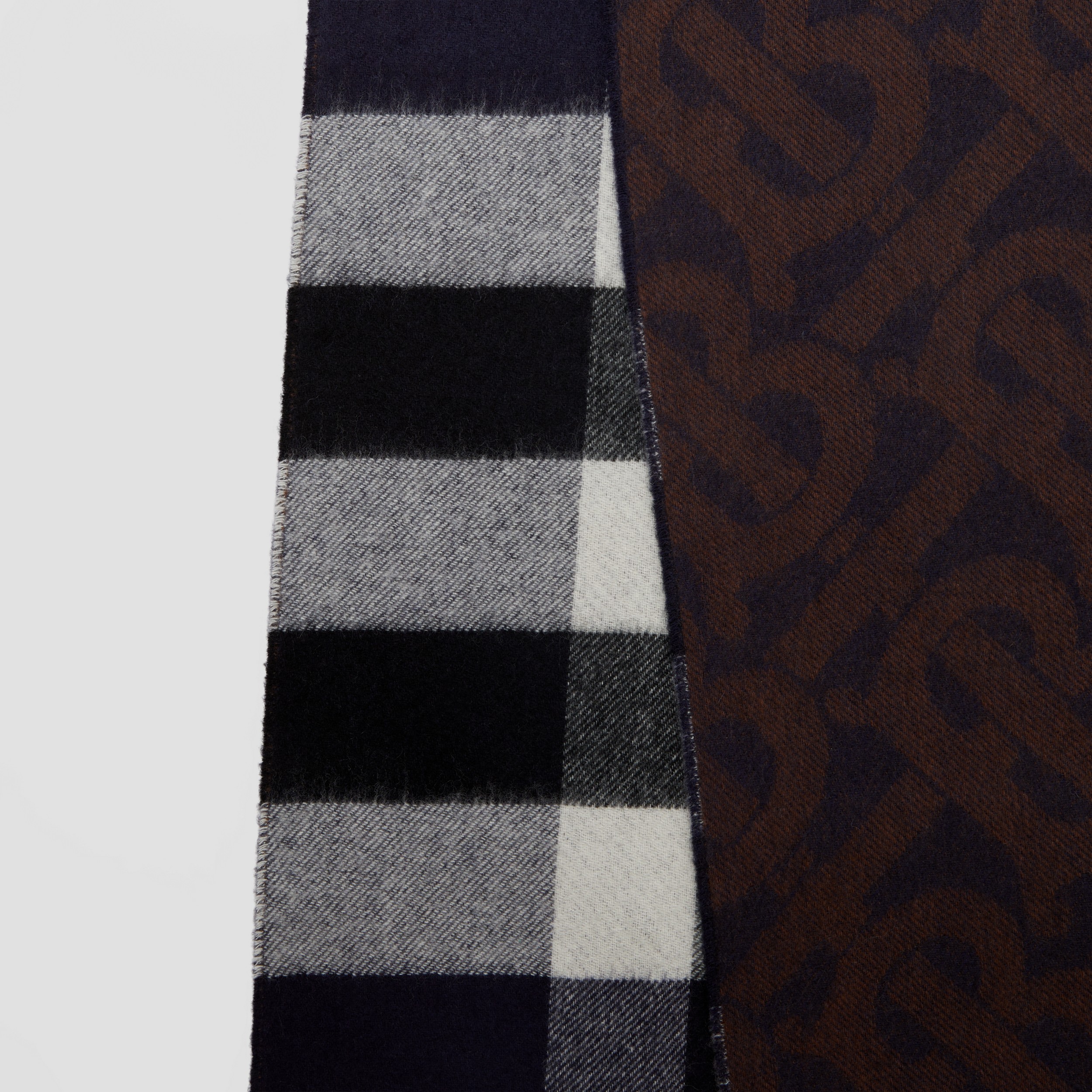 Reversible Check and Monogram Cashmere Scarf in Dark Charcoal Blue | Burberry® Official - 2