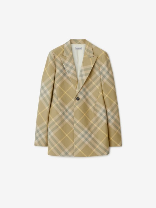 Shop Burberry Check Wool Tailored Jacket In Flax