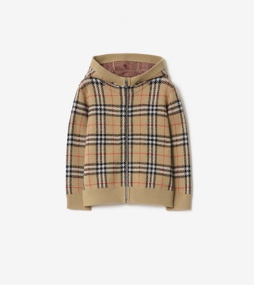 Check Wool Zip Hoodie in Sand beige | Burberry® Official