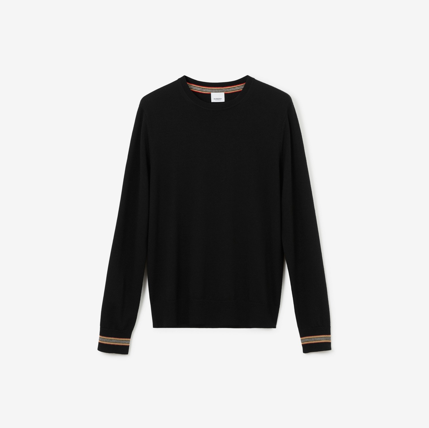 Icon Stripe Trim Wool Sweater in Black - Men | Burberry® Official
