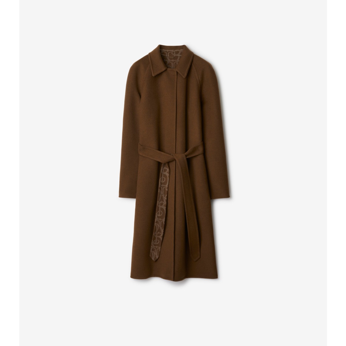 Burberry Wool-cashmere Belted Long Coat With Monogram Interior In Tor/canvas
