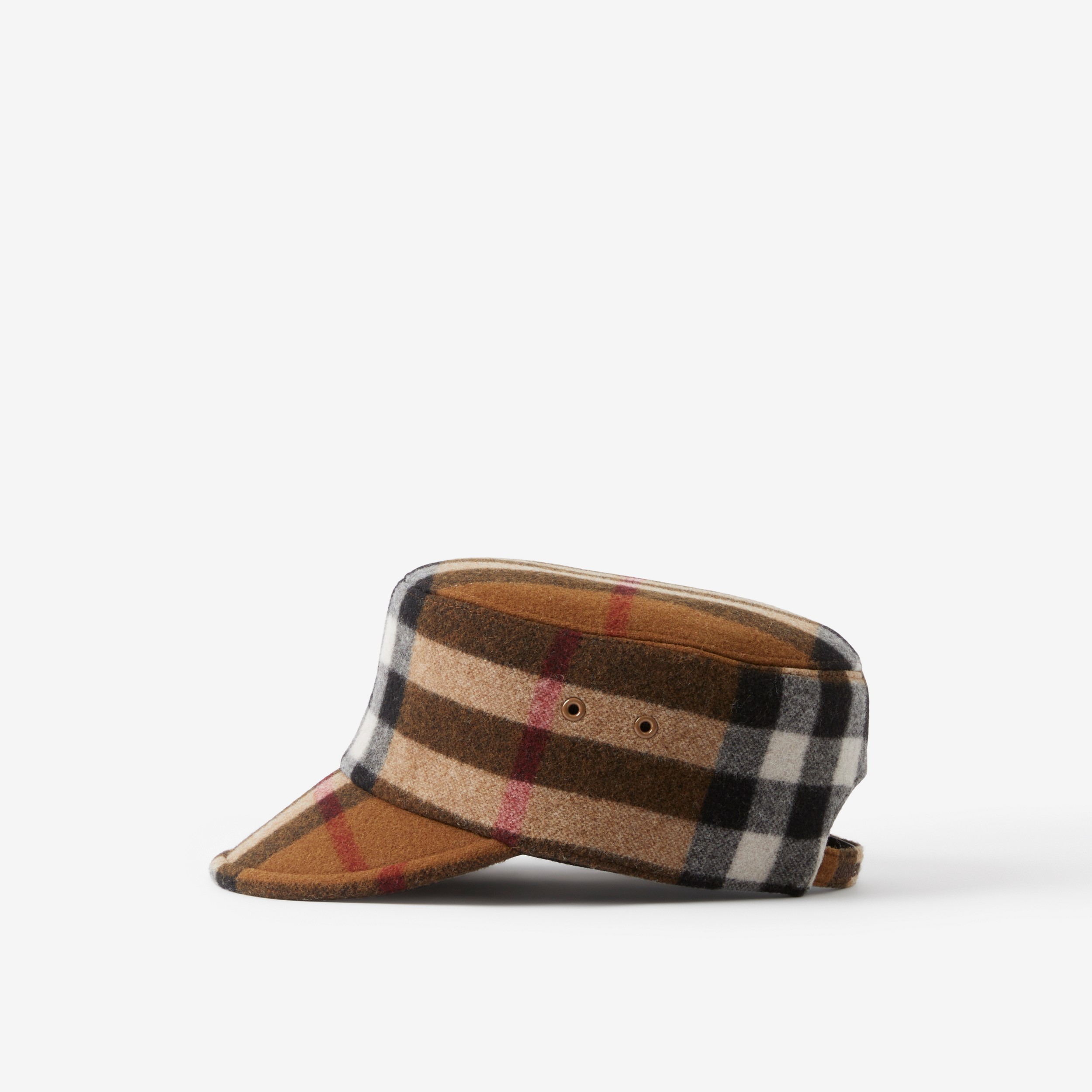 Check Technical Wool Cap in Dark Birch Brown | Burberry® Official - 4