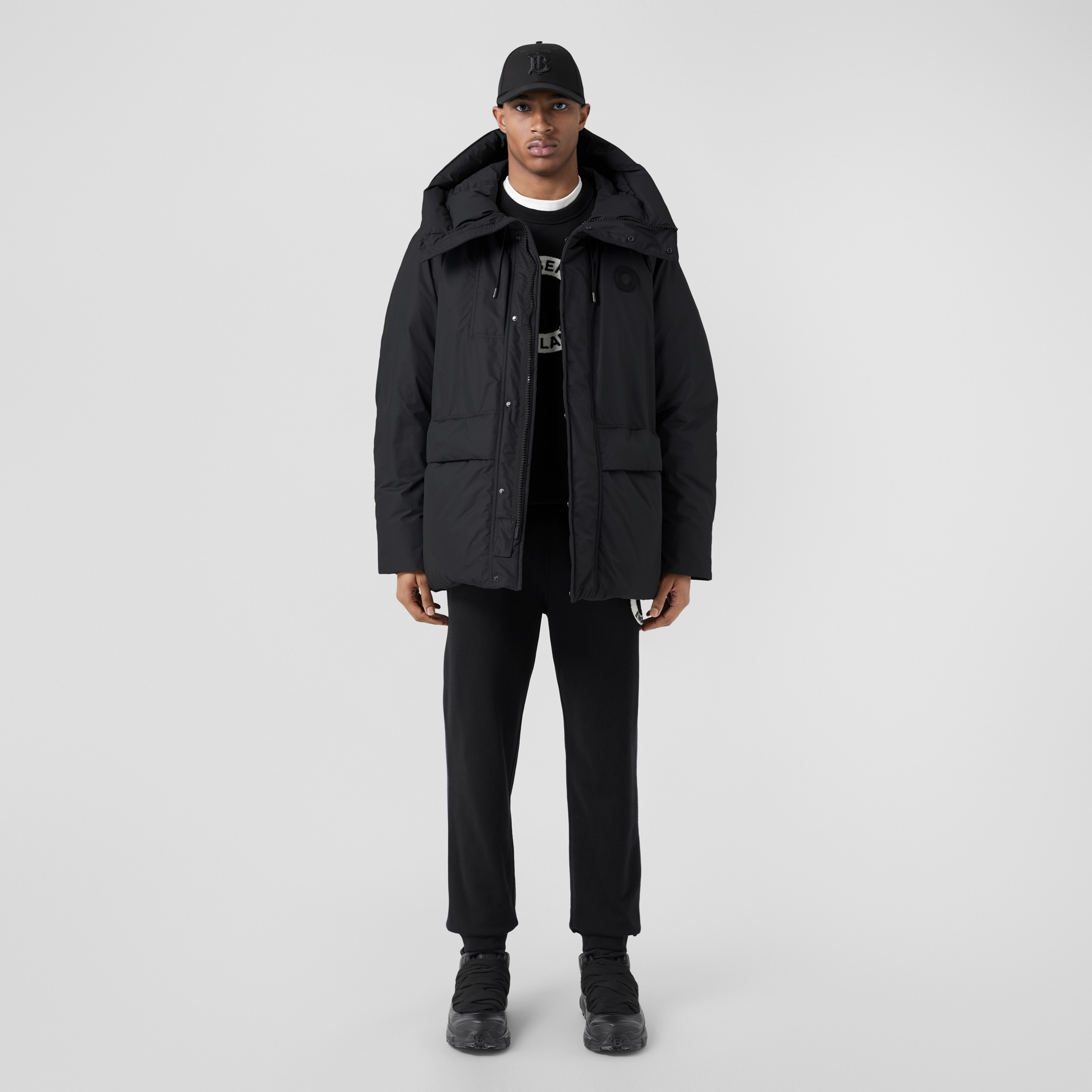 Logo Graphic Hooded Parka in Black - Men | Burberry® Official - 1
