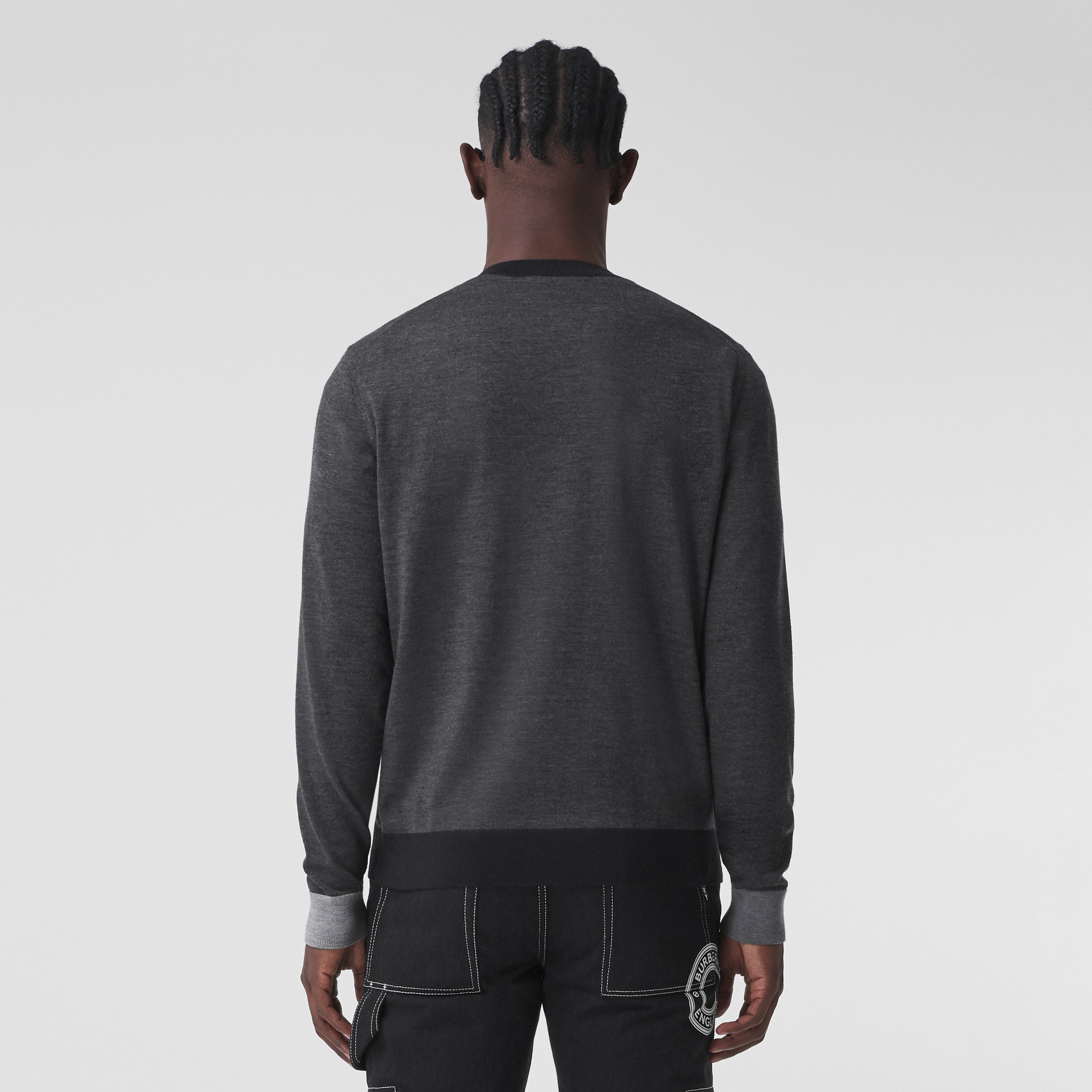 Monogram Motif Wool Silk Blend Sweater in Charcoal - Men | Burberry® Official - 3