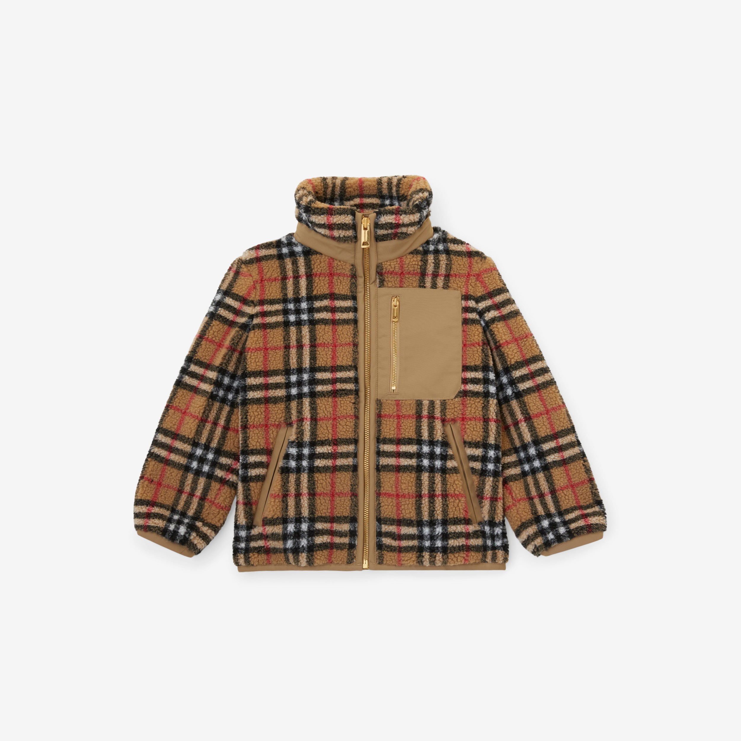 Vintage Check Fleece Funnel Neck Jacket in Archive Beige | Burberry®  Official