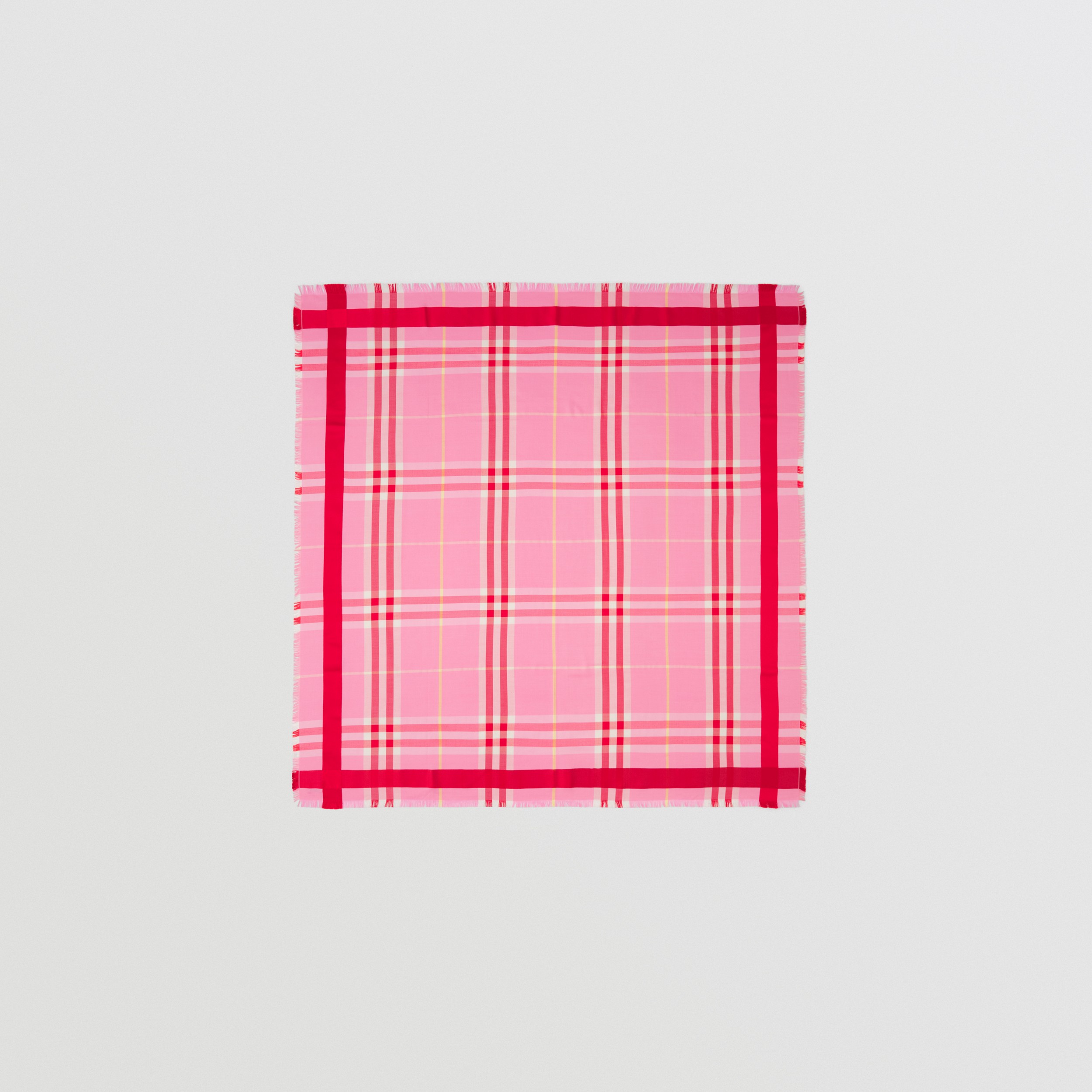 Check Silk Wool Large Square Scarf in Bubblegum Pink | Burberry® Official - 1