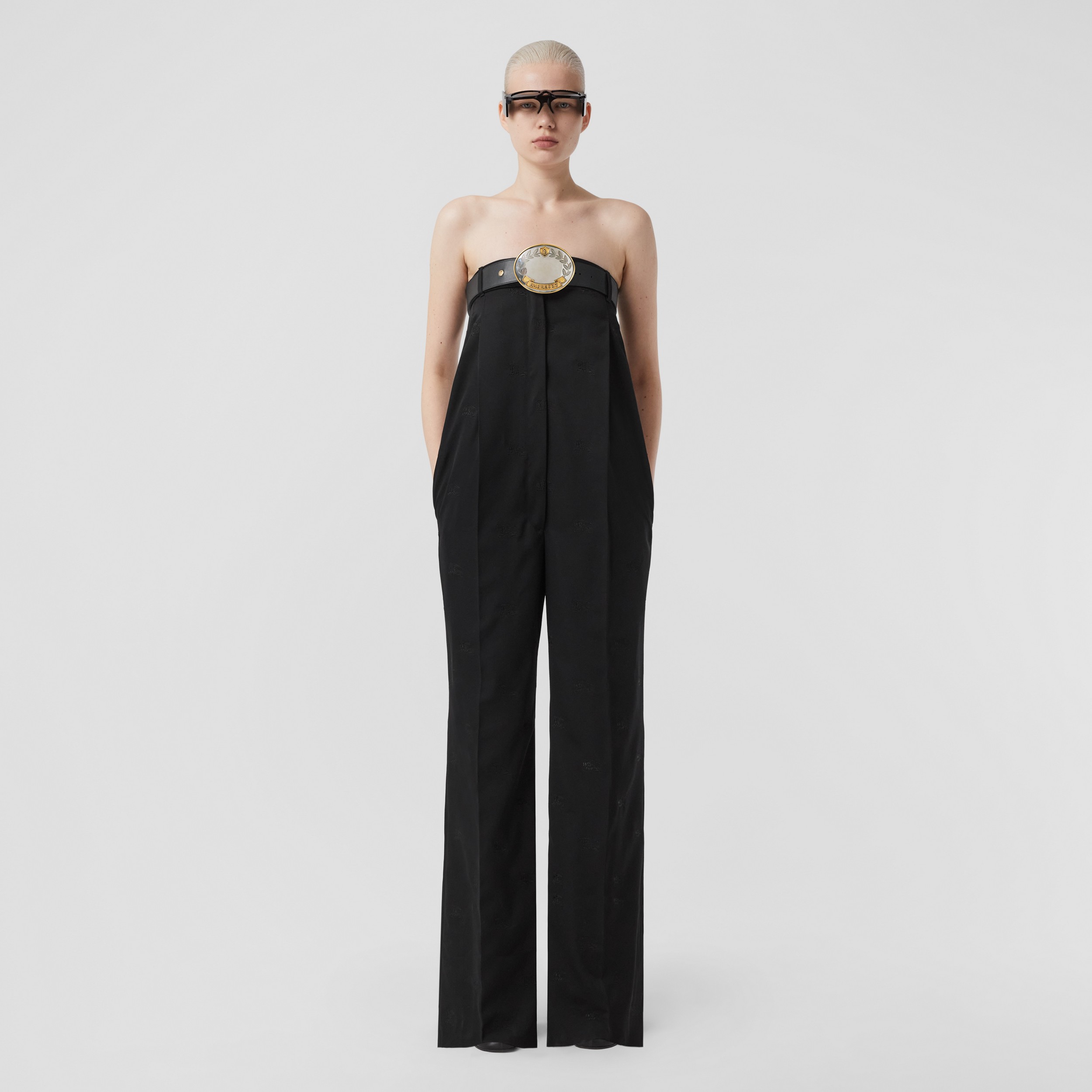 Embroidered EKD Tailored Wool Jumpsuit in Black - Women | Burberry® Official - 1