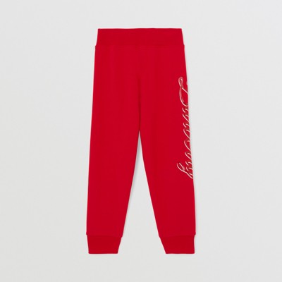 Burberry Script Logo-print Cotton Track Trousers In Bright Red