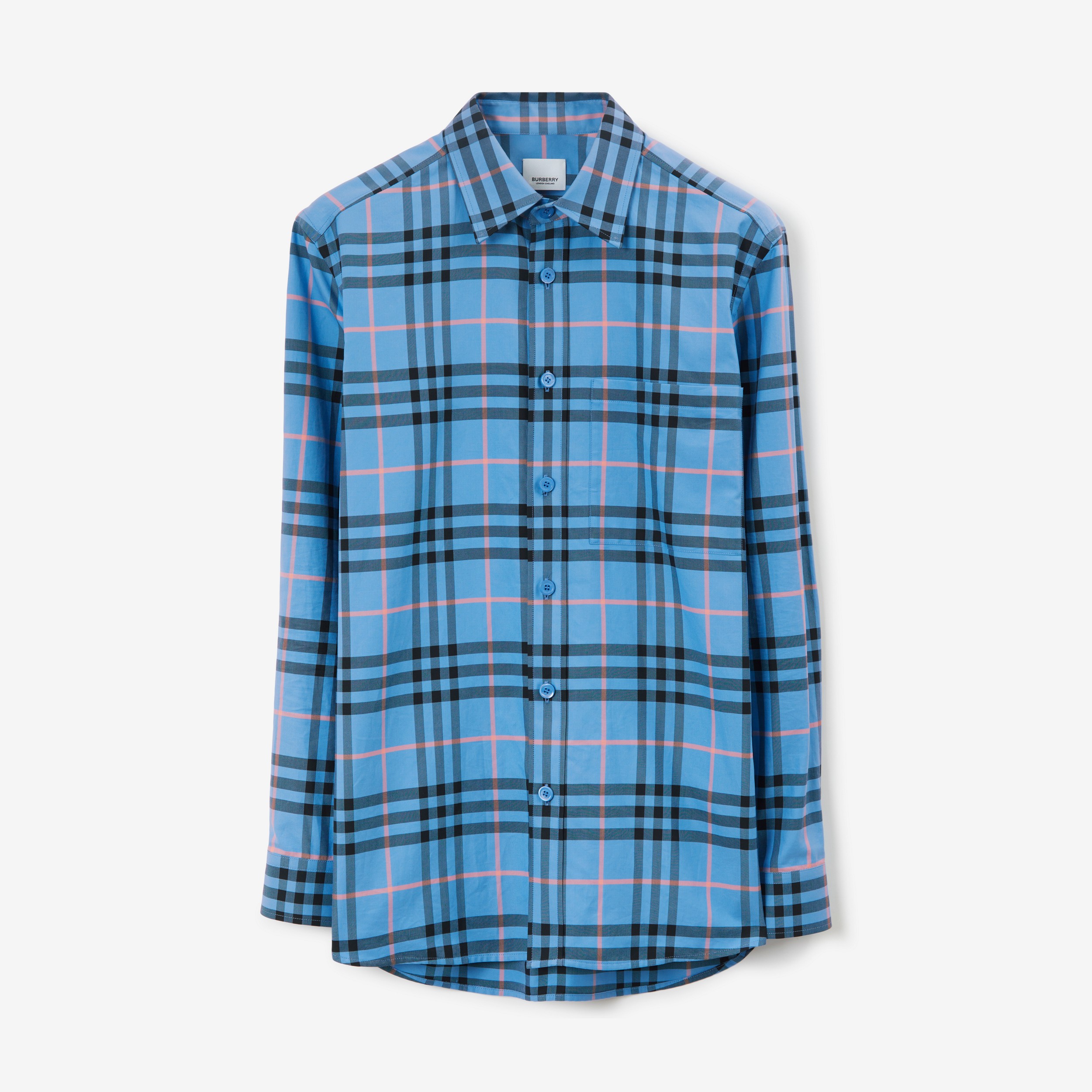 Check Cotton Shirt in Dusty Azure - Men | Burberry® Official - 1