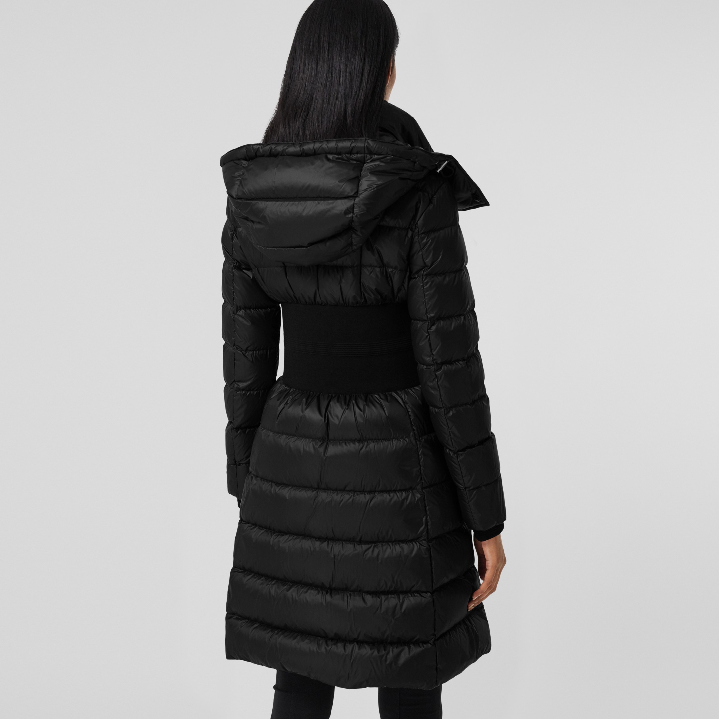Detachable Hood Rib Knit Panel ECONYL® Puffer Coat in Black - Women ...