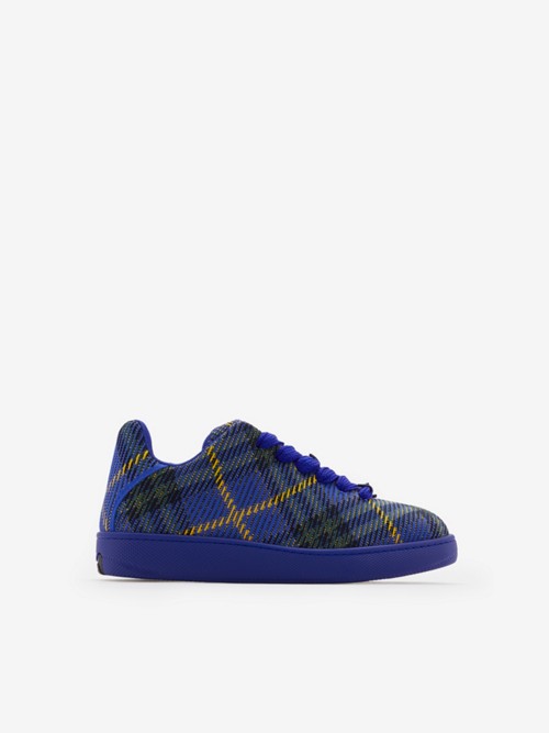 Burberry Check Knit Box Sneakers In Bright Navy
