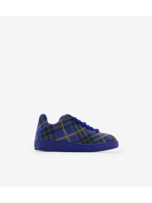 Shop Burberry Check Knit Box Sneakers In Bright Navy