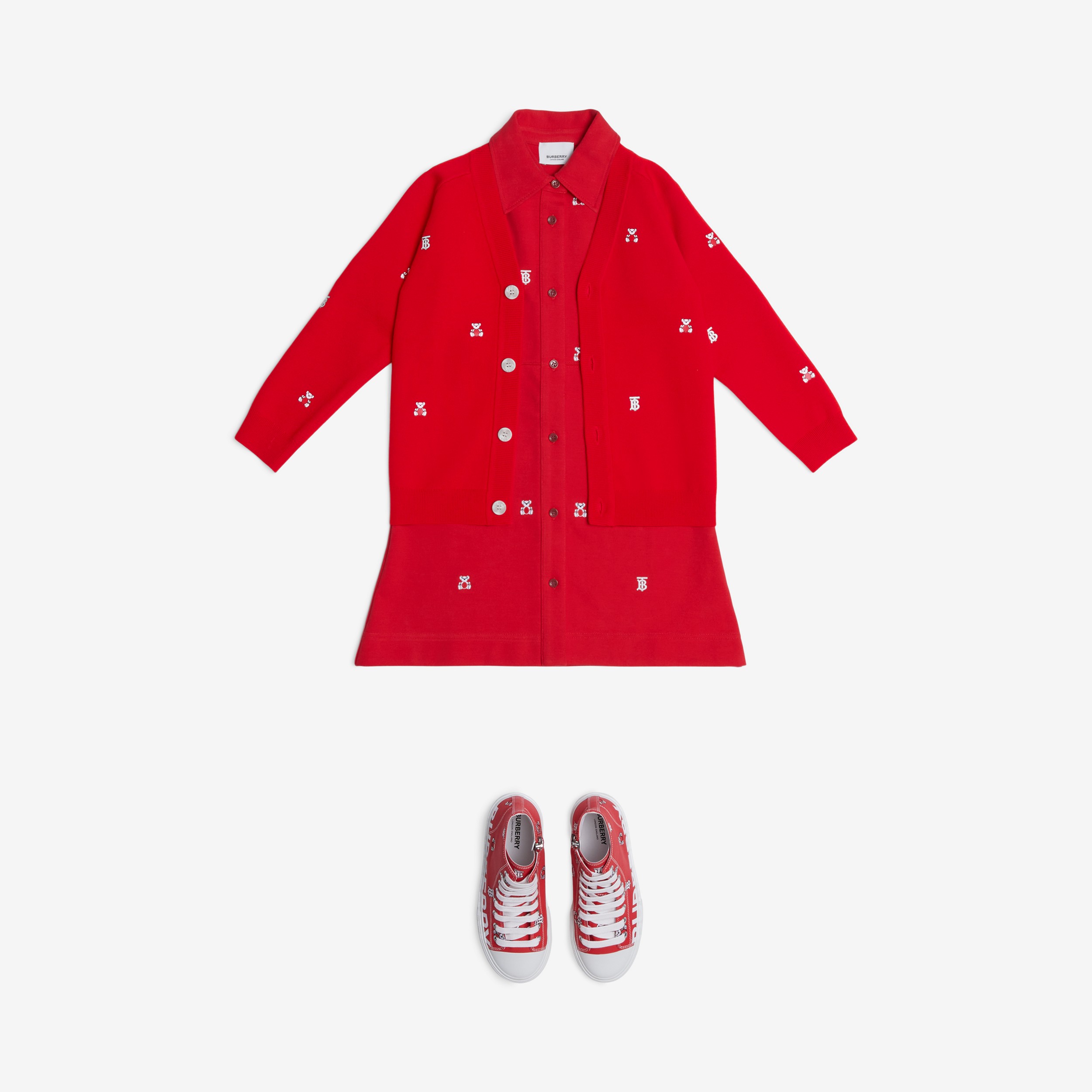 Thomas Bear Print Wool Blend Cardigan in Bright Red | Burberry® Official - 3