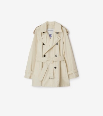 Short Silk Trench Coat in Calico Women Burberry Official