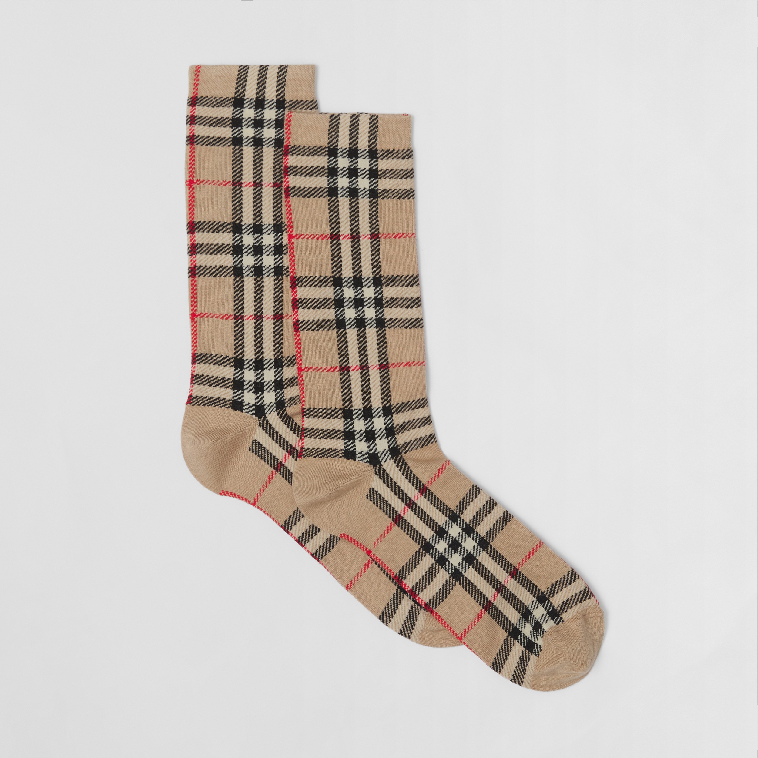 Vintage Check Intarsia Cotton Cashmere Blend Socks in Archive Beige | Burberry® Official - 4