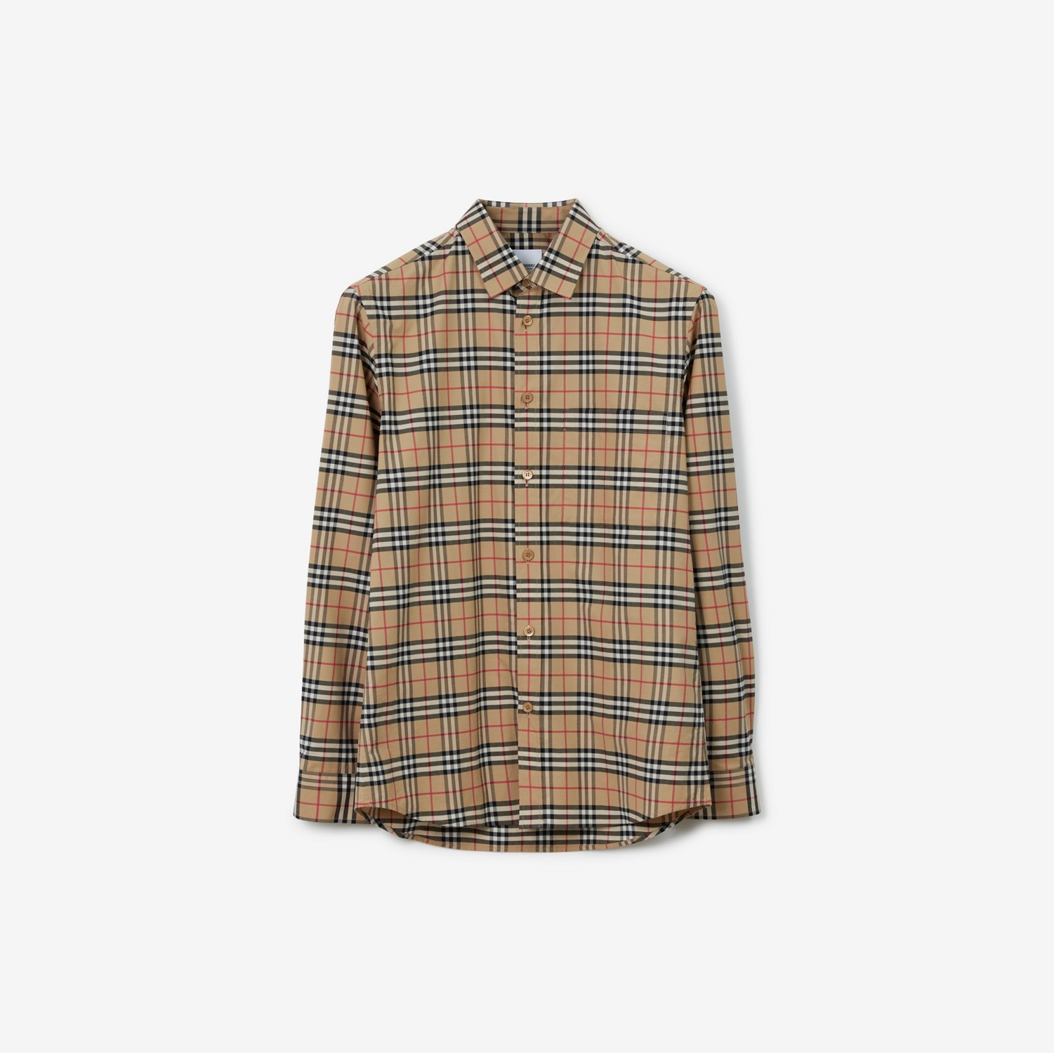Camisa de algodão Check com stretch (Bege Clássico) - Homens | Burberry® oficial
