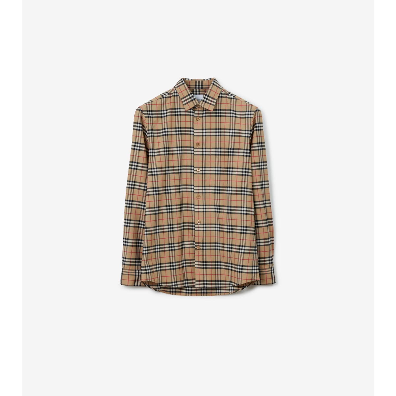 Check Stretch Cotton Shirt in Beige - Men | Burberry® Official