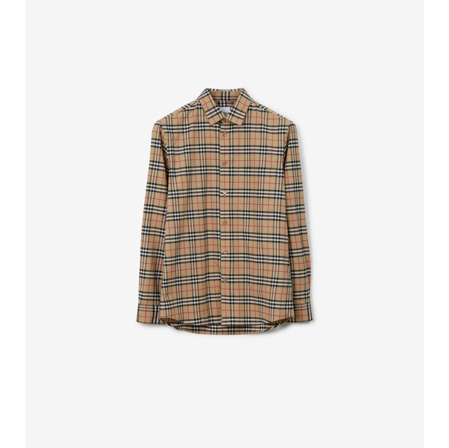 Check Stretch Cotton Shirt in Archive Beige - Men | Burberry® Official