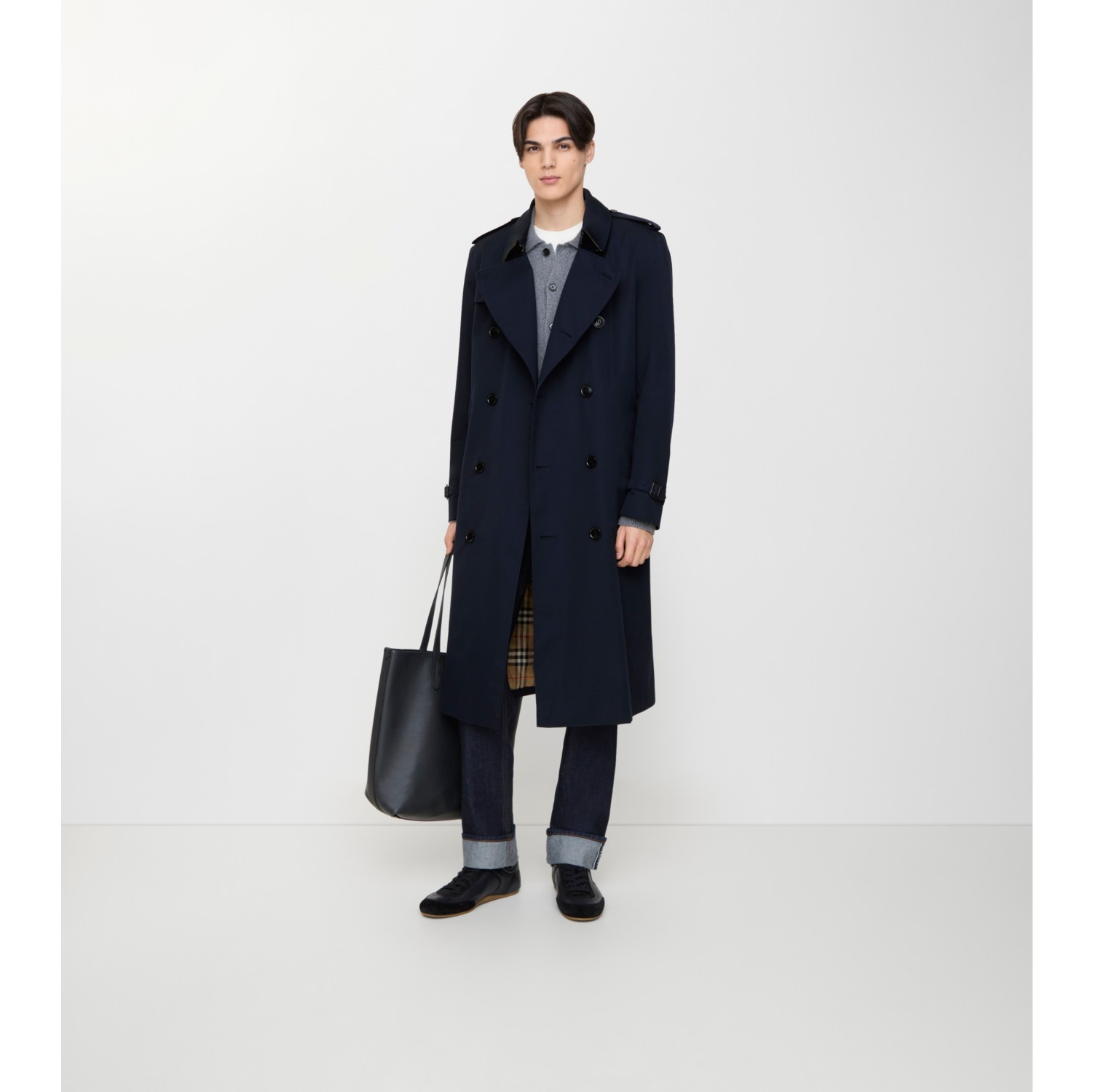 Long Kensington Heritage Trench Coat in Coal blue - Men, Cotton