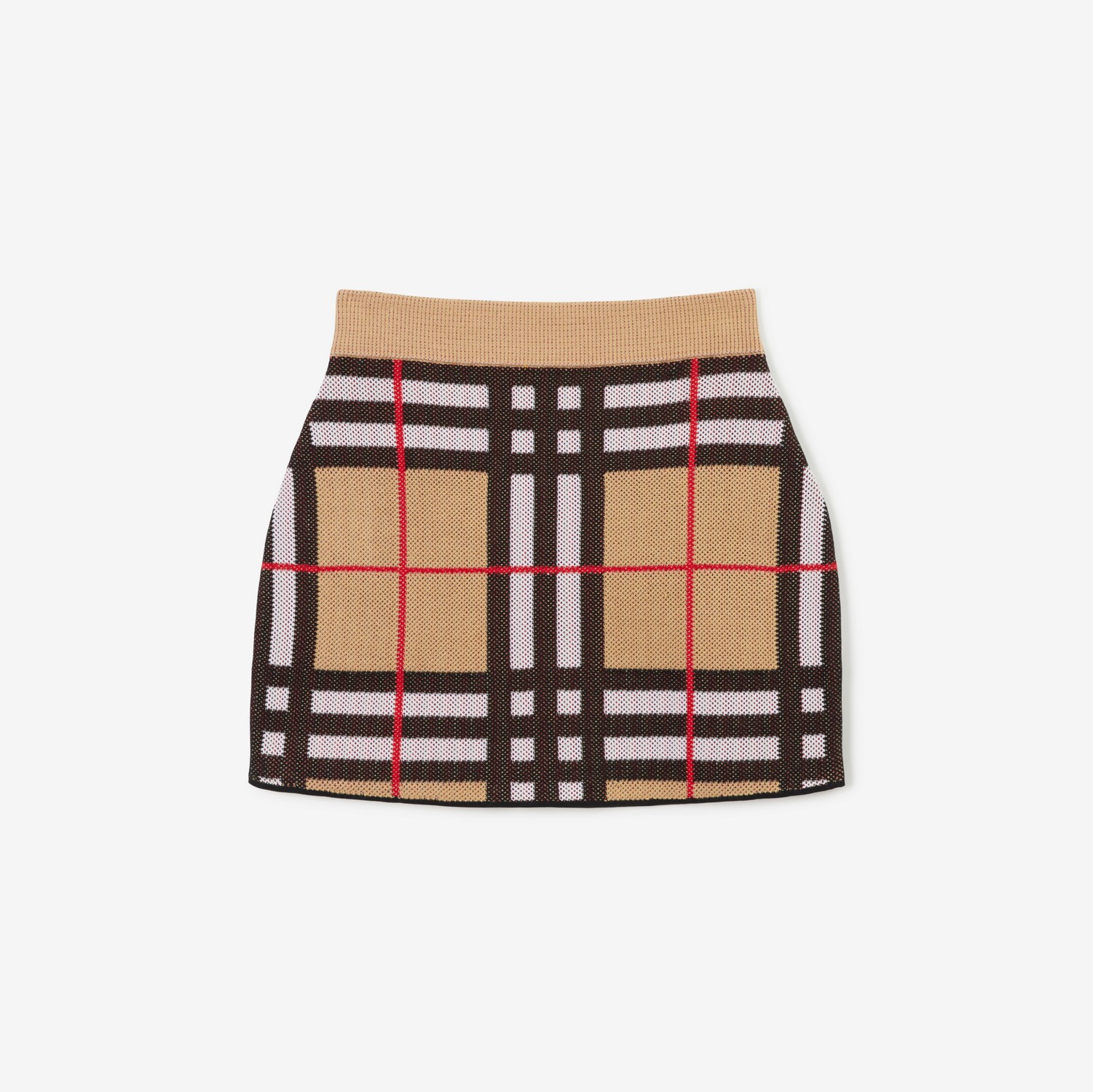 Check Technical Cotton Mini Skirt in Archive Beige - Women | Burberry® Official