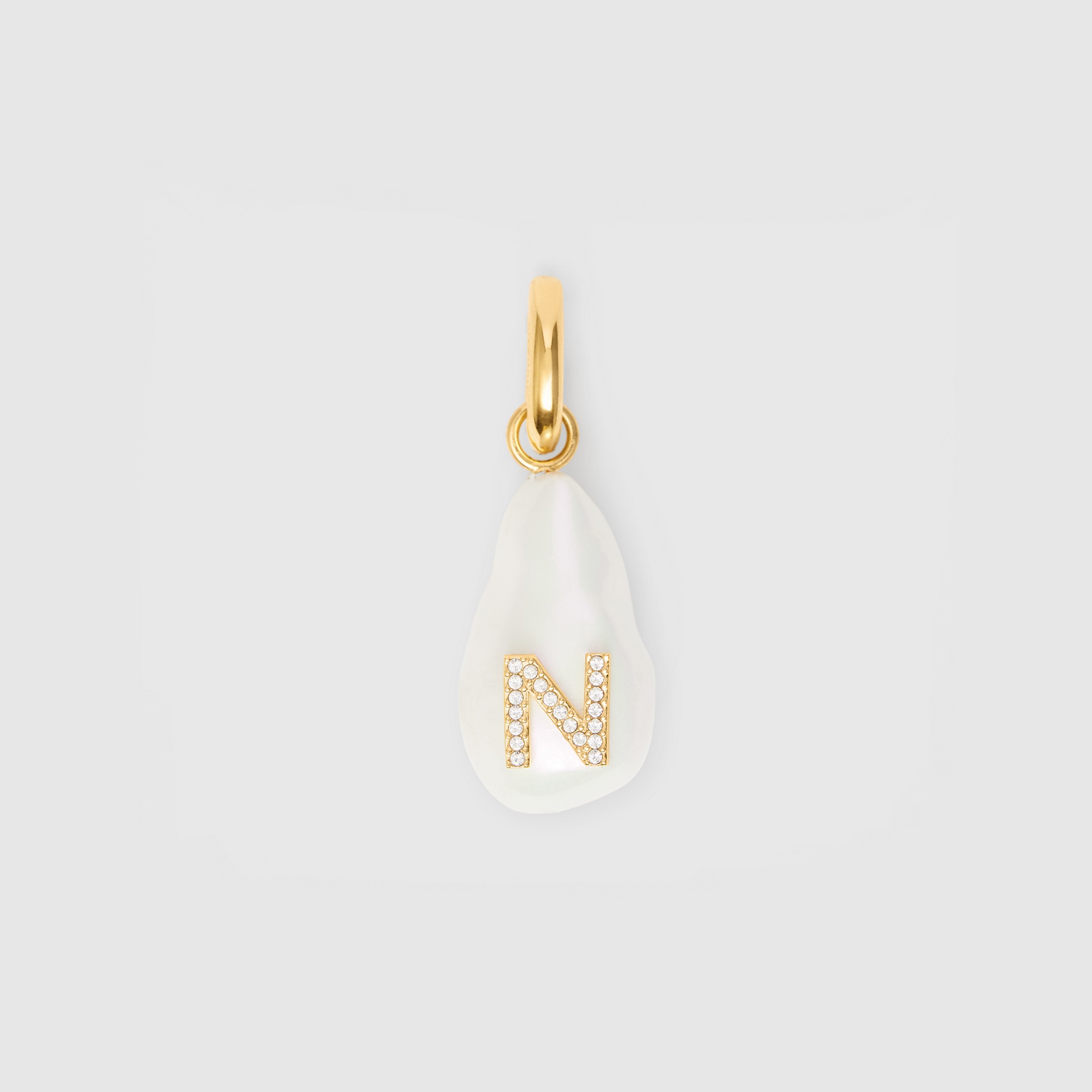 Lettre bijou  N  en perle en résine avec cristaux – exclusivité en ligne (Or Clair/nacre) - Femme | Site officiel Burberry® - 1