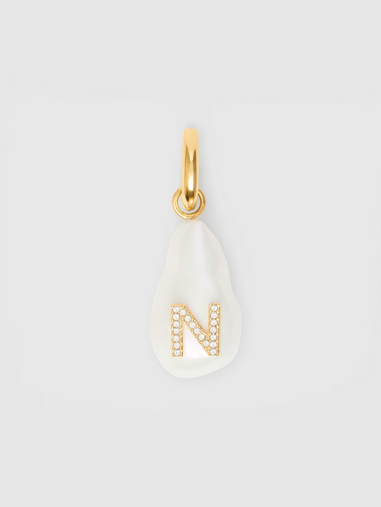 Anhänger mit kristallbesetztem „N“ und Resinperle – Exklusives Online-Design (Helles Goldfarben/perlmutt)