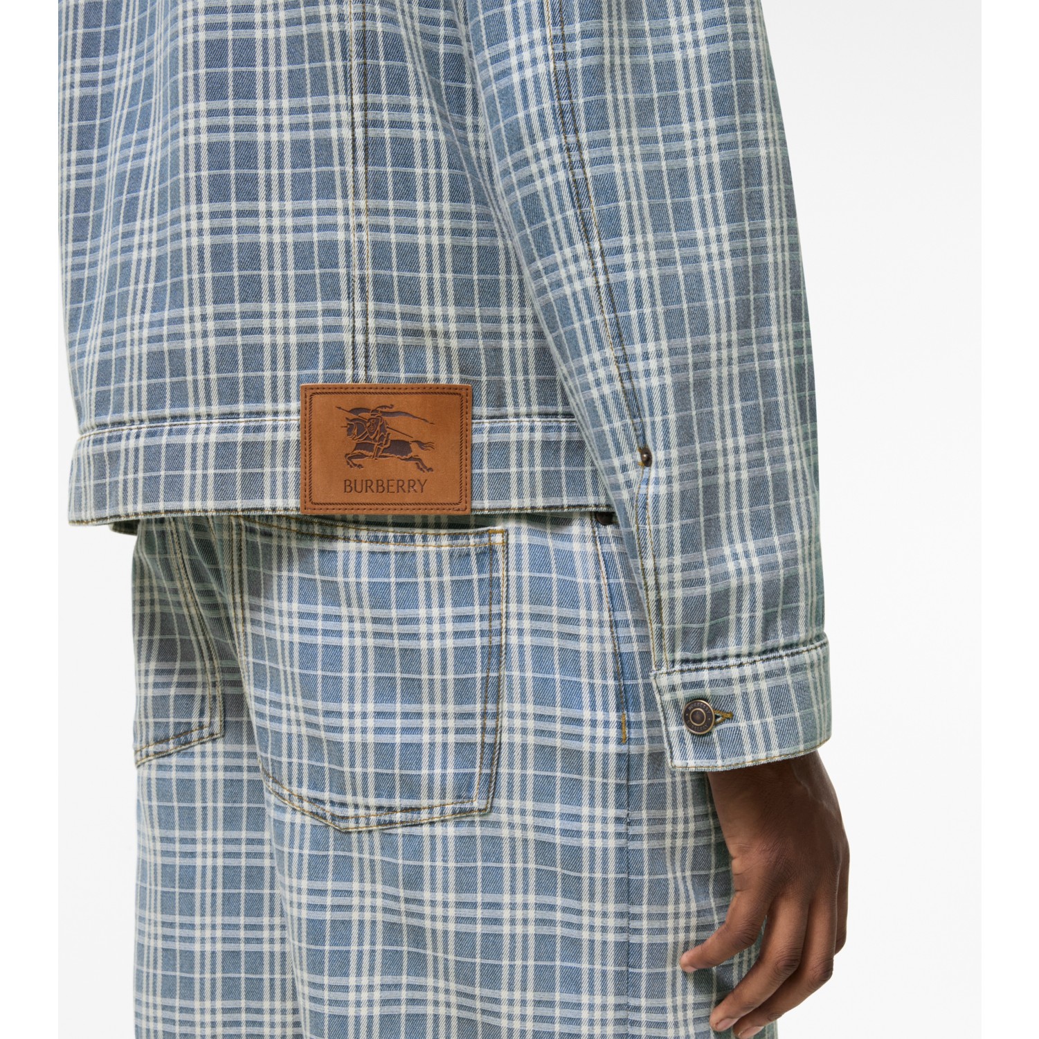 Check Denim Jacket in Light indigo blue - Men, Cotton | Burberry