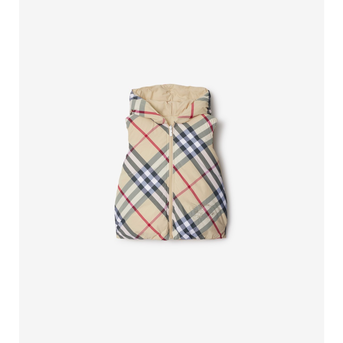 Burberry Reversible Check Nylon Padded Gilet In Pale Stone