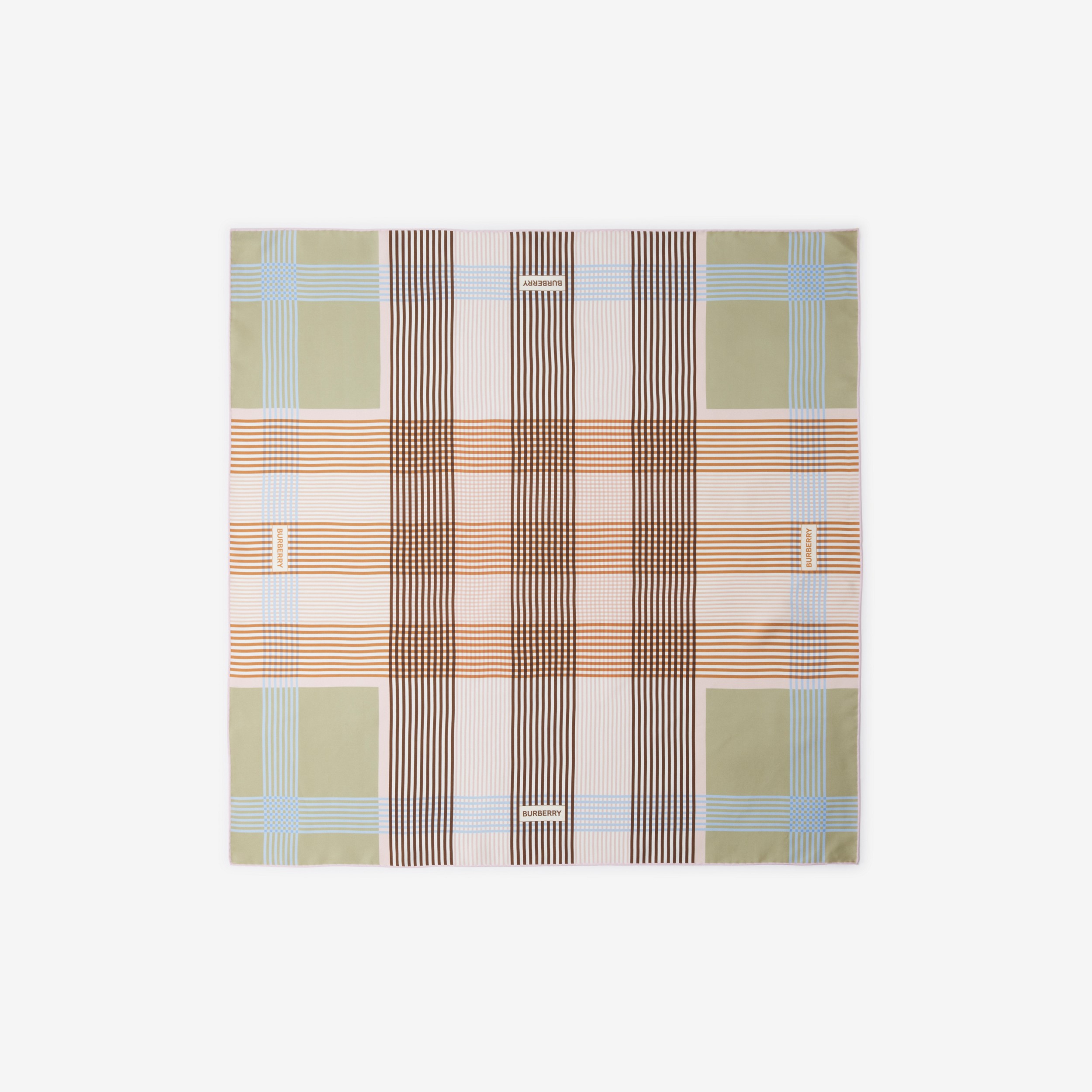 Check Silk Square Scarf in Soft Green Olive | Burberry® Official - 1