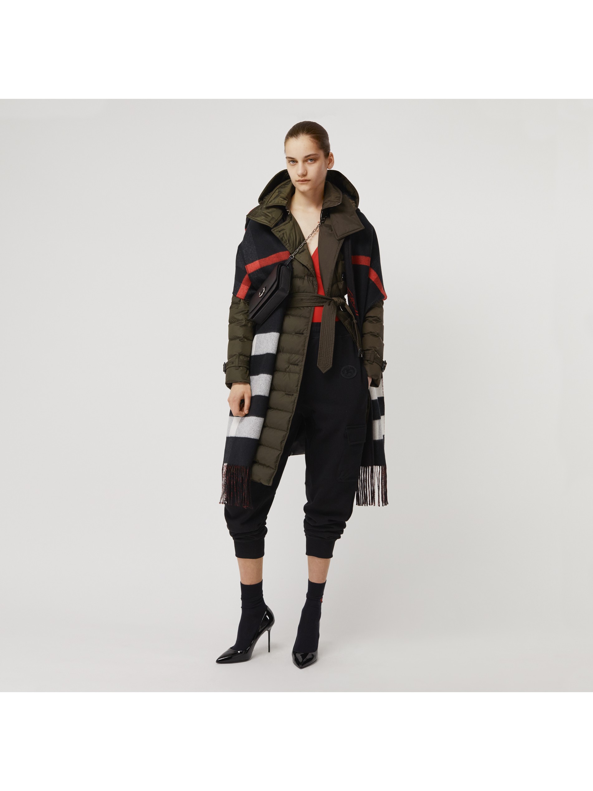 深橄榄色 可拆式连帽羽绒服 产品图片01